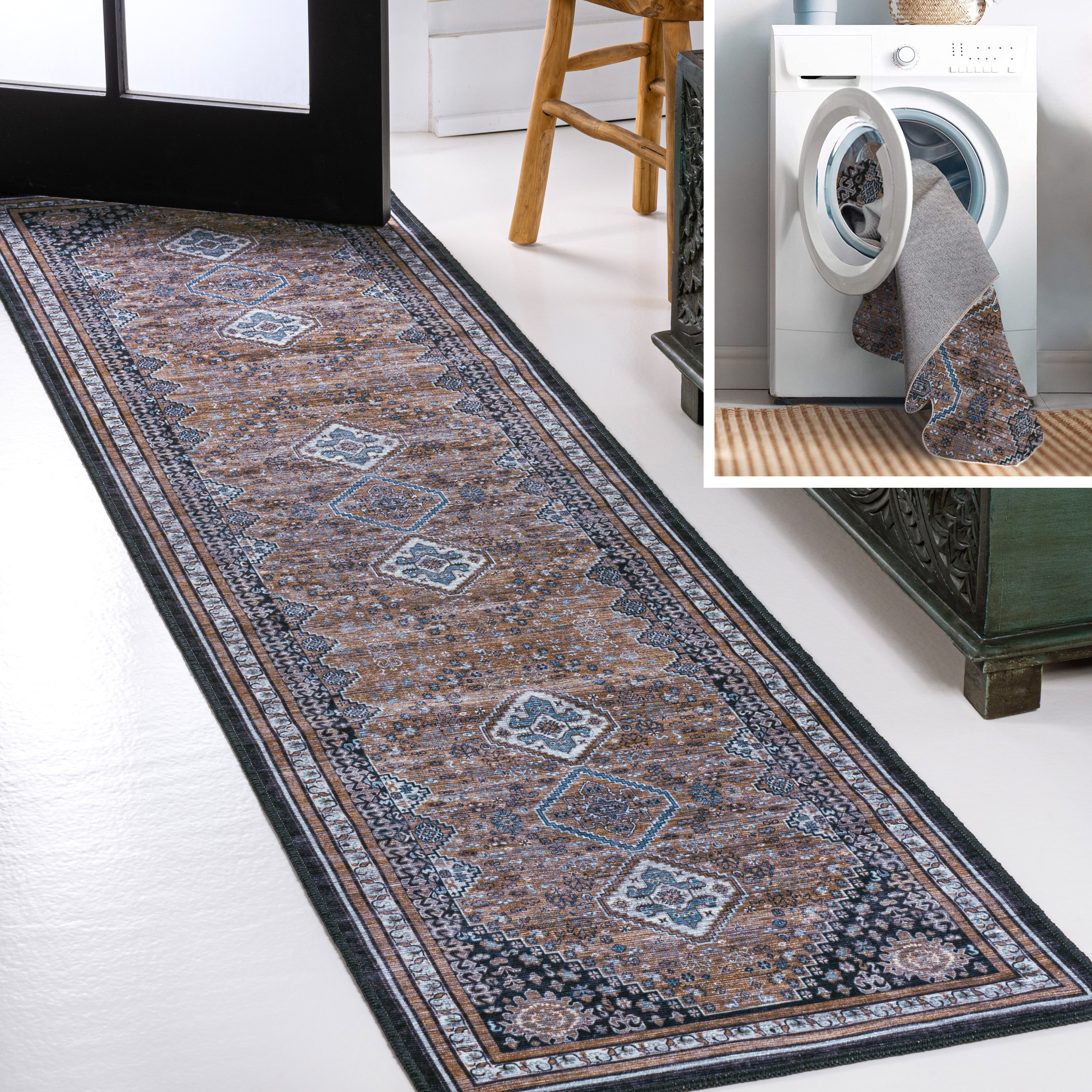 Dalyan Geometric Medallions Machine-Washable Runner Rug