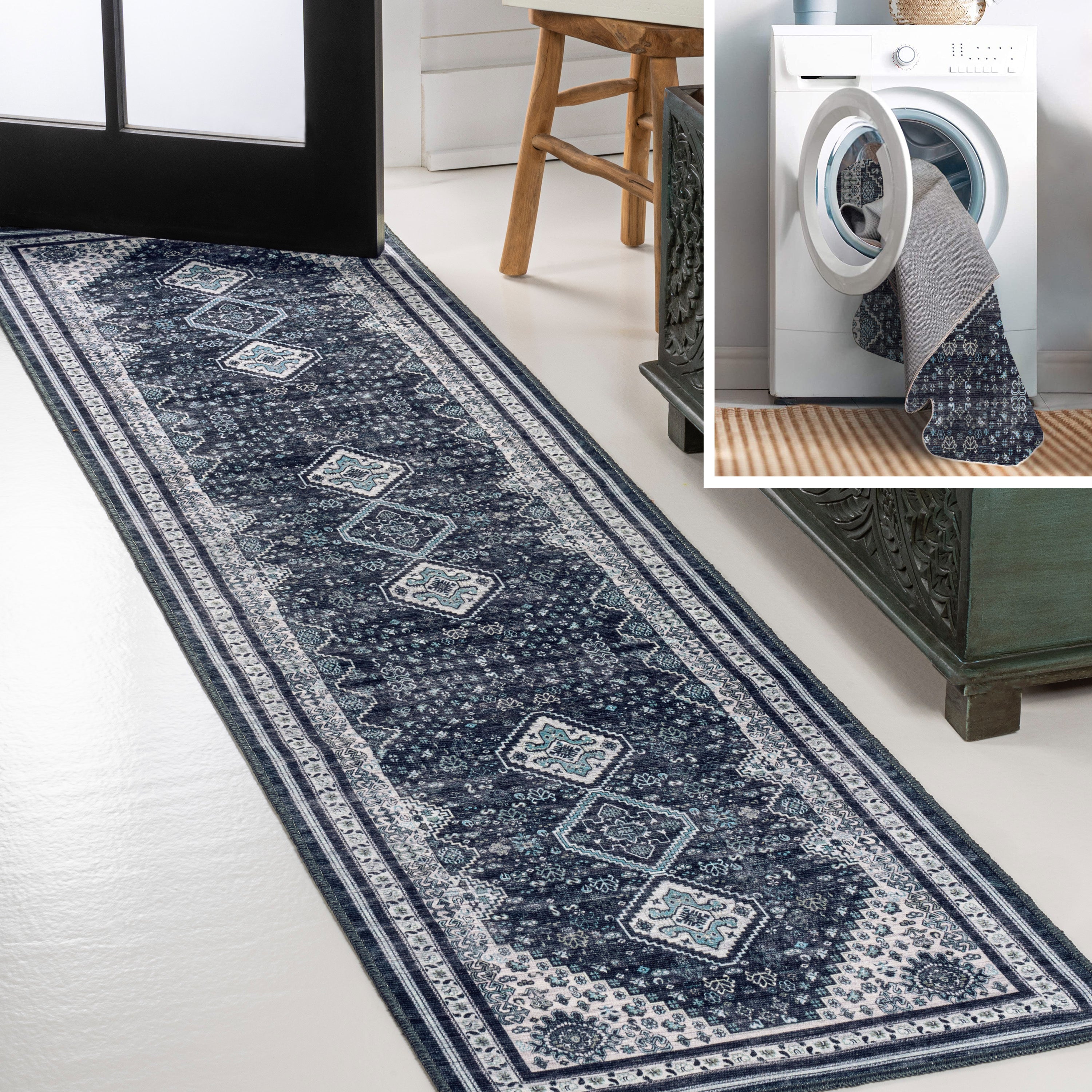 Dalyan Geometric Medallions Machine-Washable Runner Rug