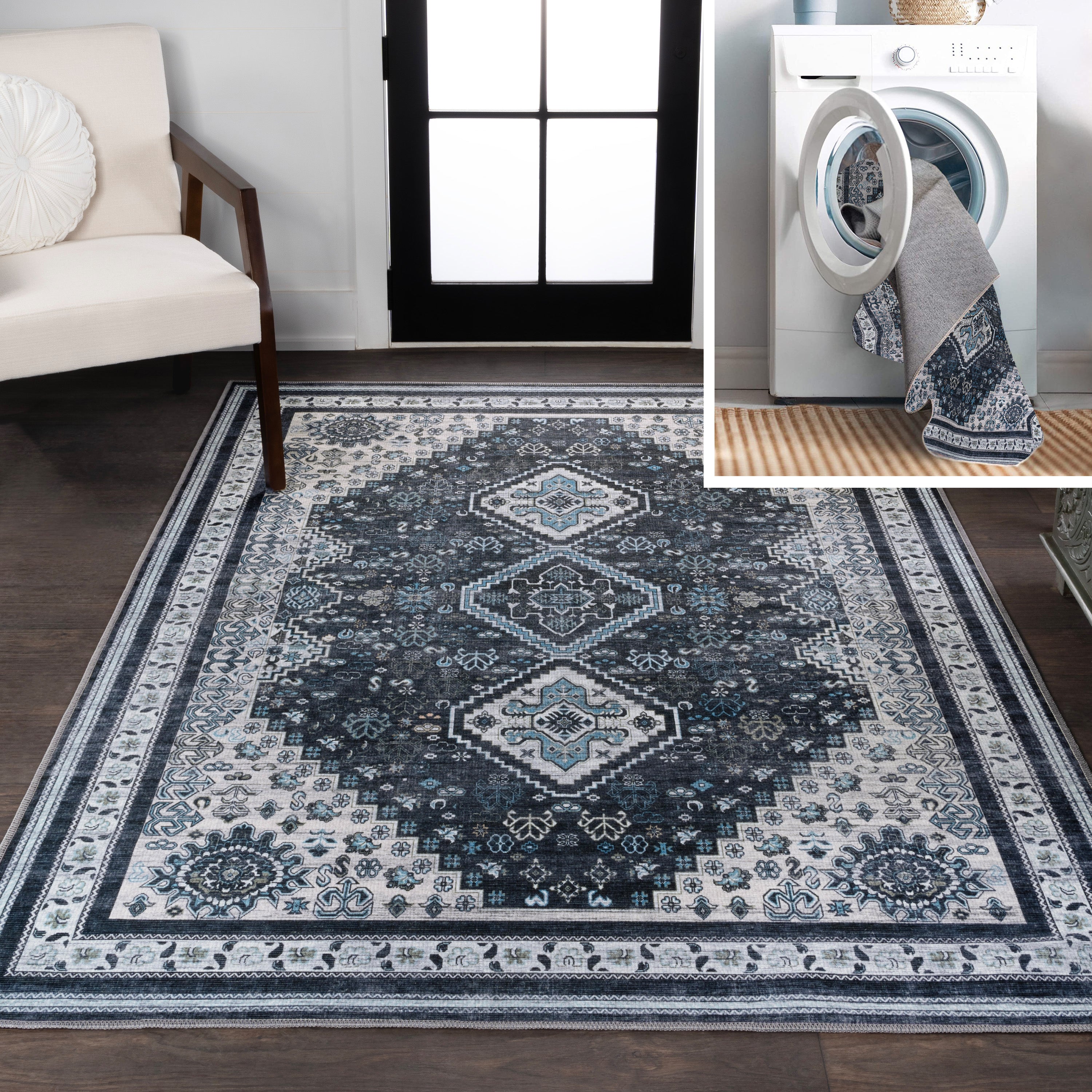 Dalyan Geometric Medallions Machine-Washable Area Rug