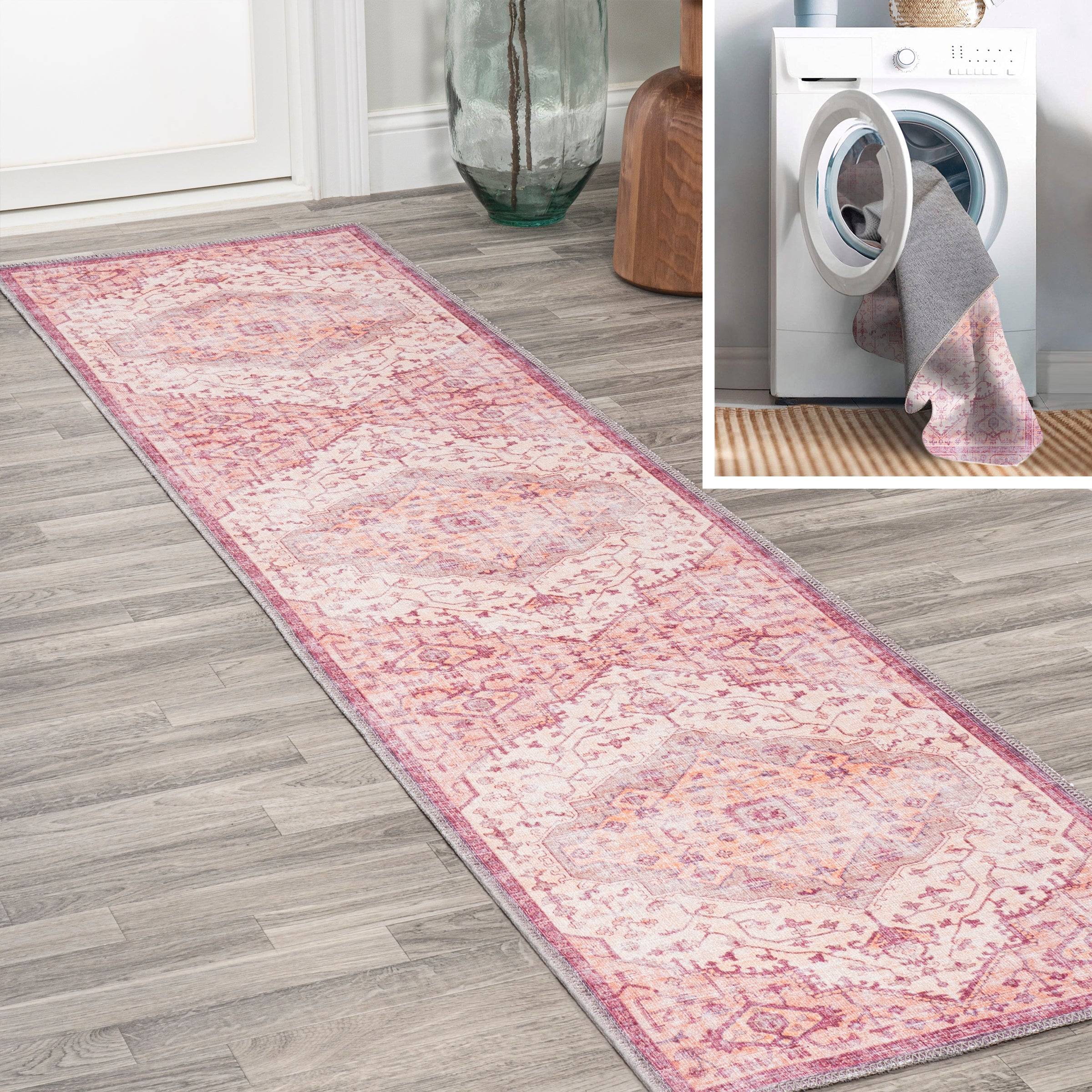 Alacati Ogee Medallion Machine-Washable Runner Rug