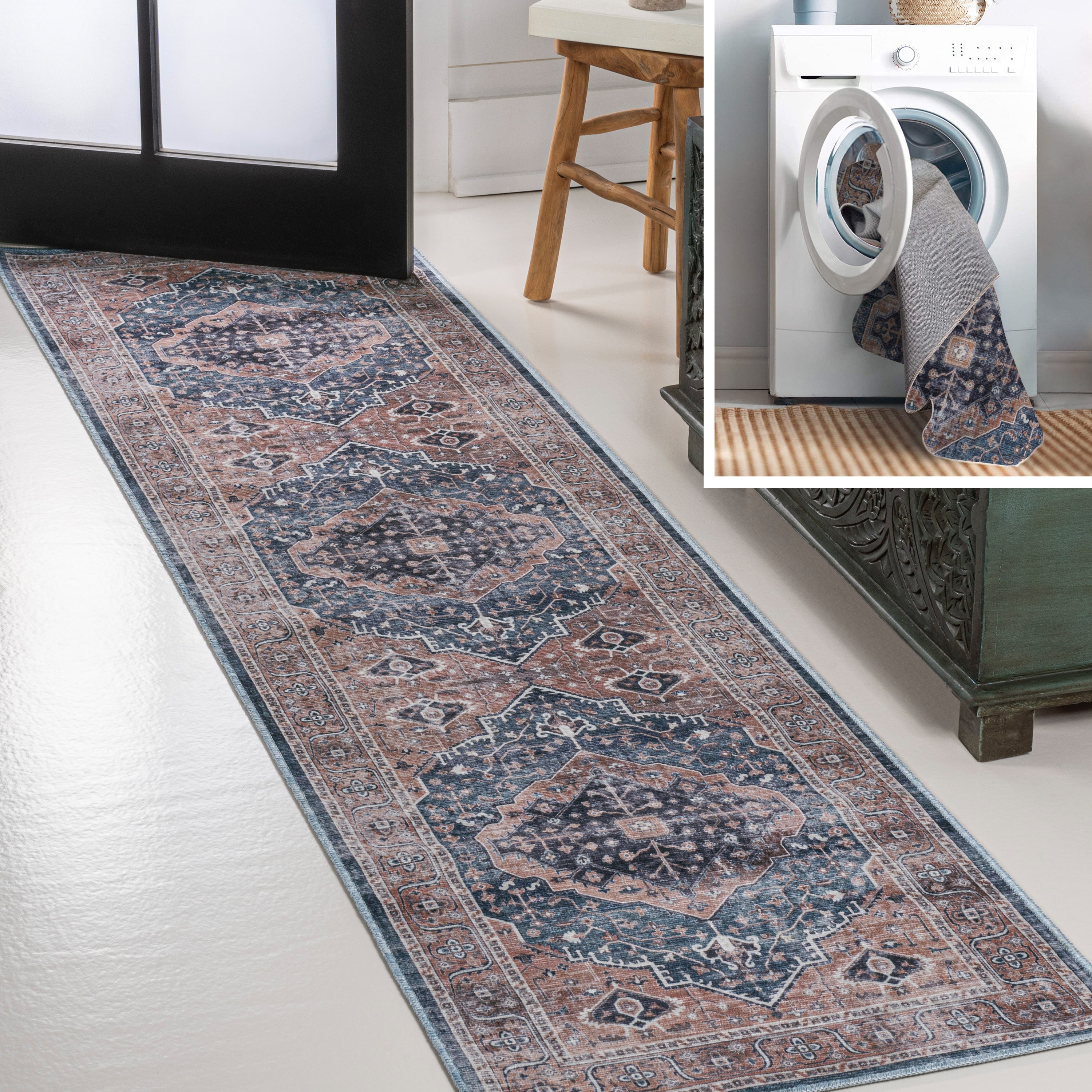 Alacati Ogee Medallion Machine-Washable Runner Rug