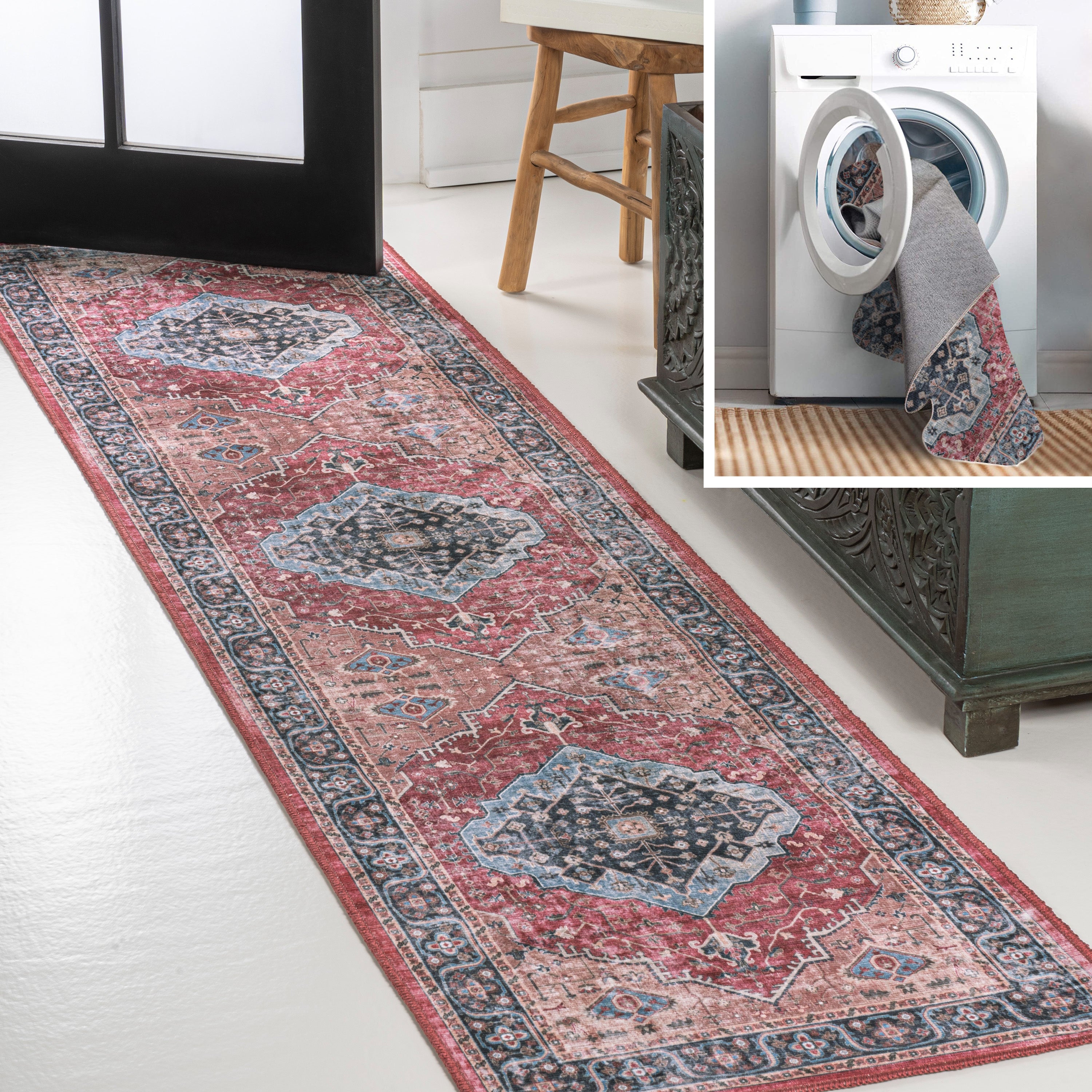 Alacati Ogee Medallion Machine-Washable Runner Rug