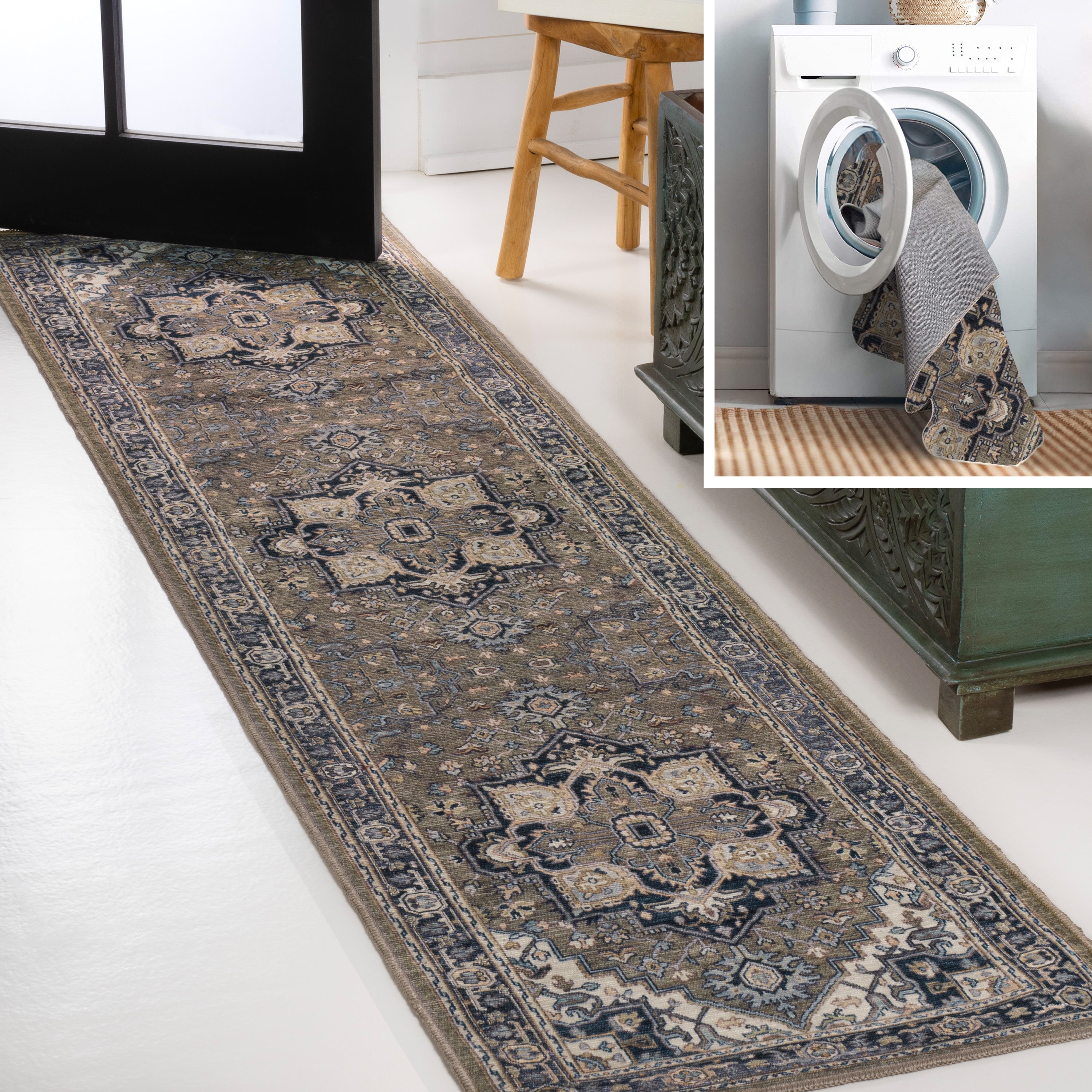 Cirali Ornate Large Medallion Machine-Washable Runner Rug