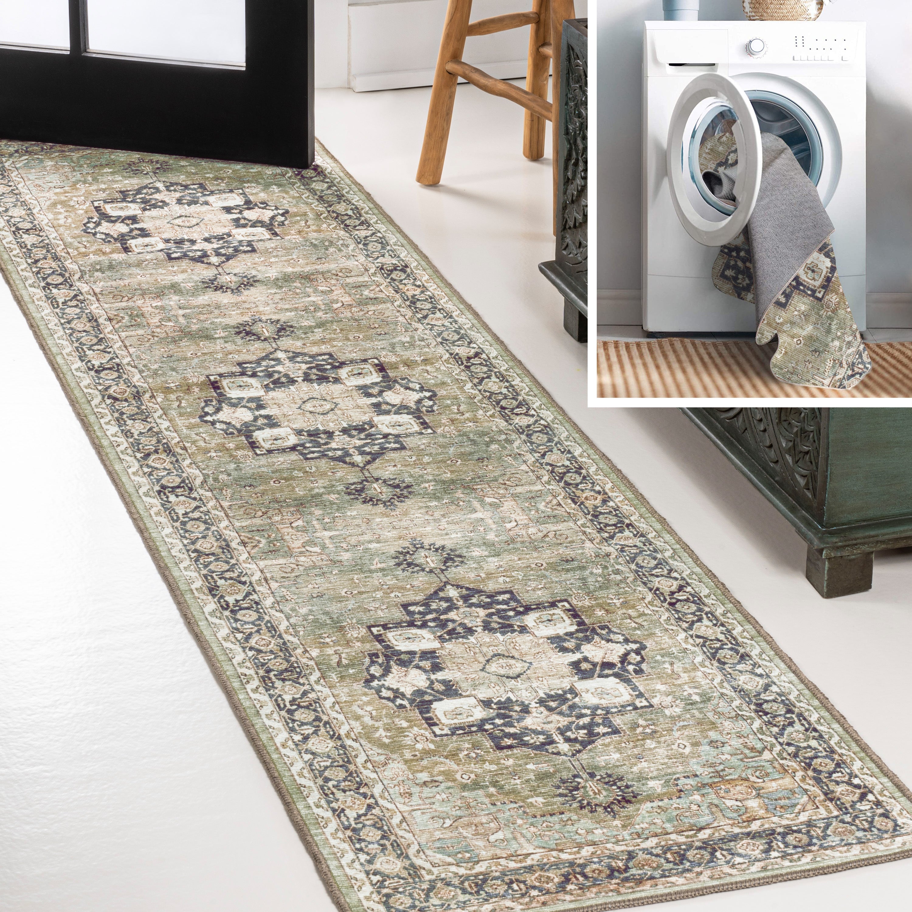 Maris Ornate Medallion Machine-Washable Runner Rug