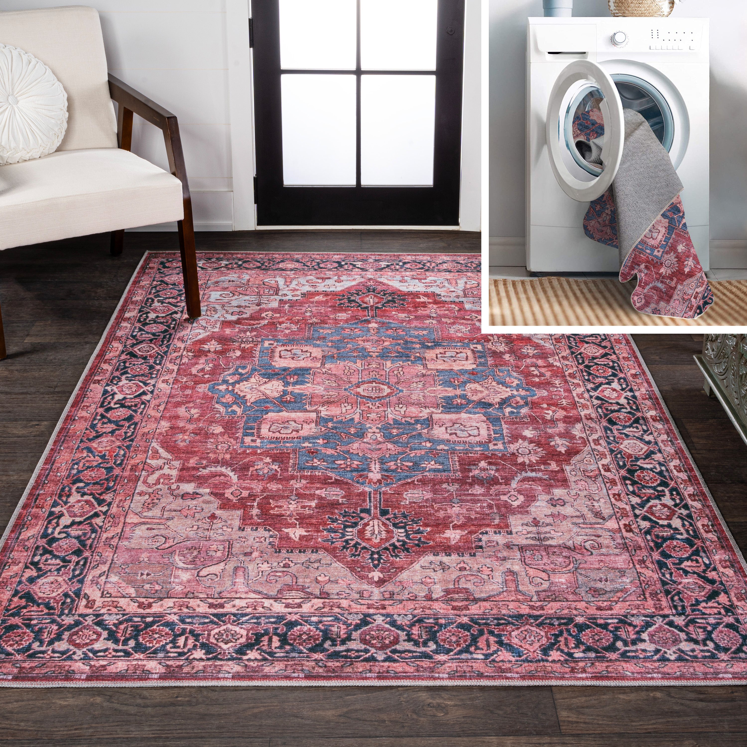 Maris Ornate Medallion Machine-Washable Area Rug