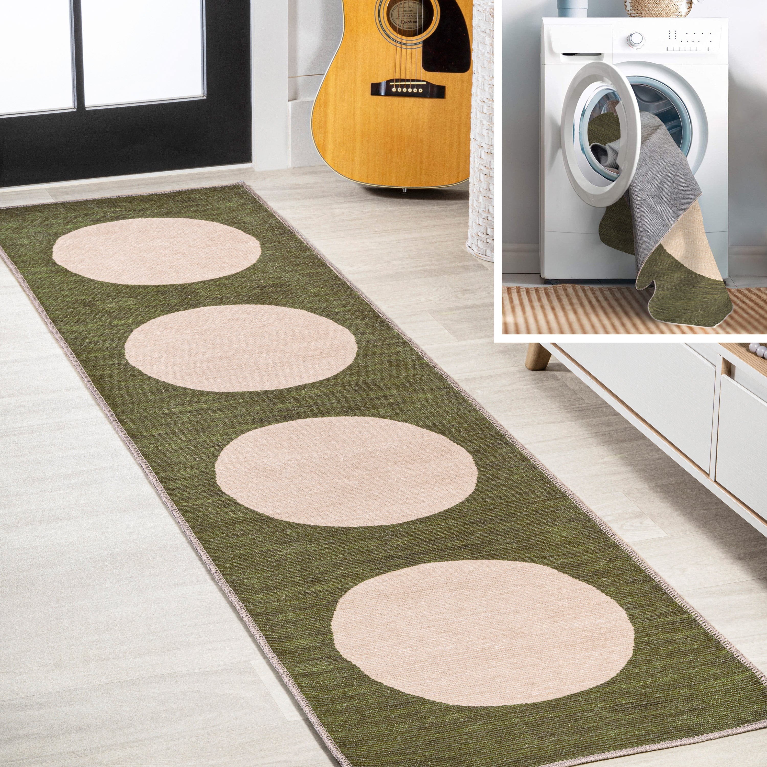 Cirkel Minimalist Geometric Dot Machine-Washable Runner Rug