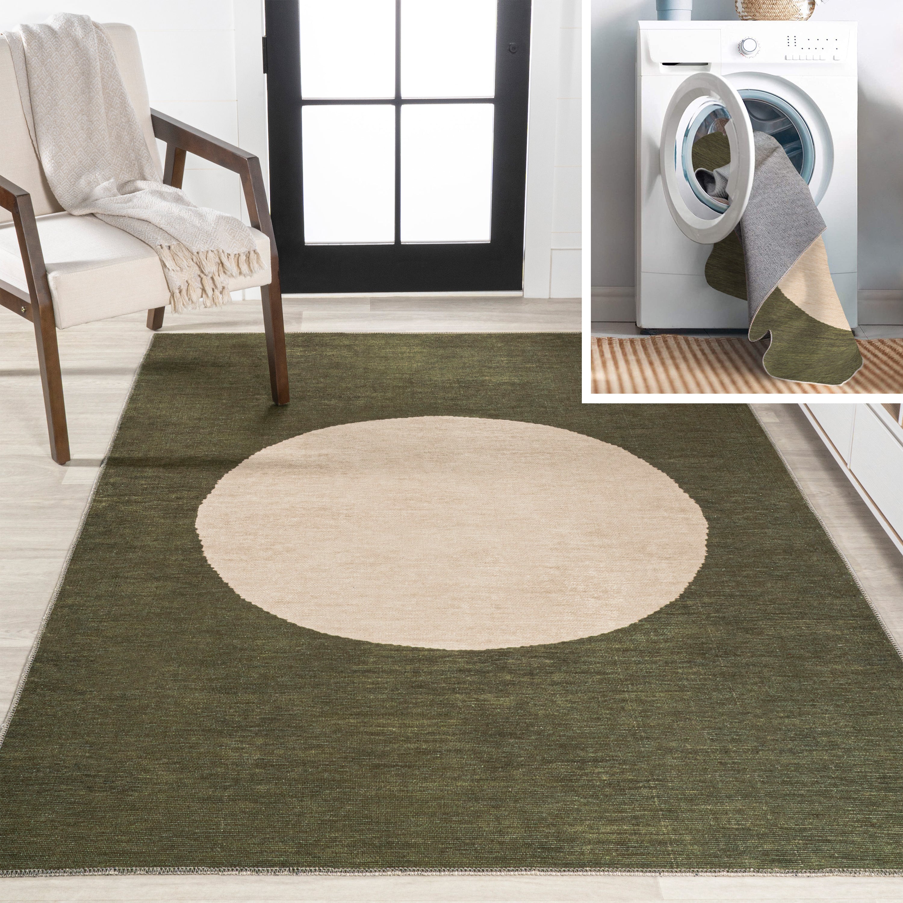 Cirkel Minimalist Geometric Dot Machine-Washable Area Rug