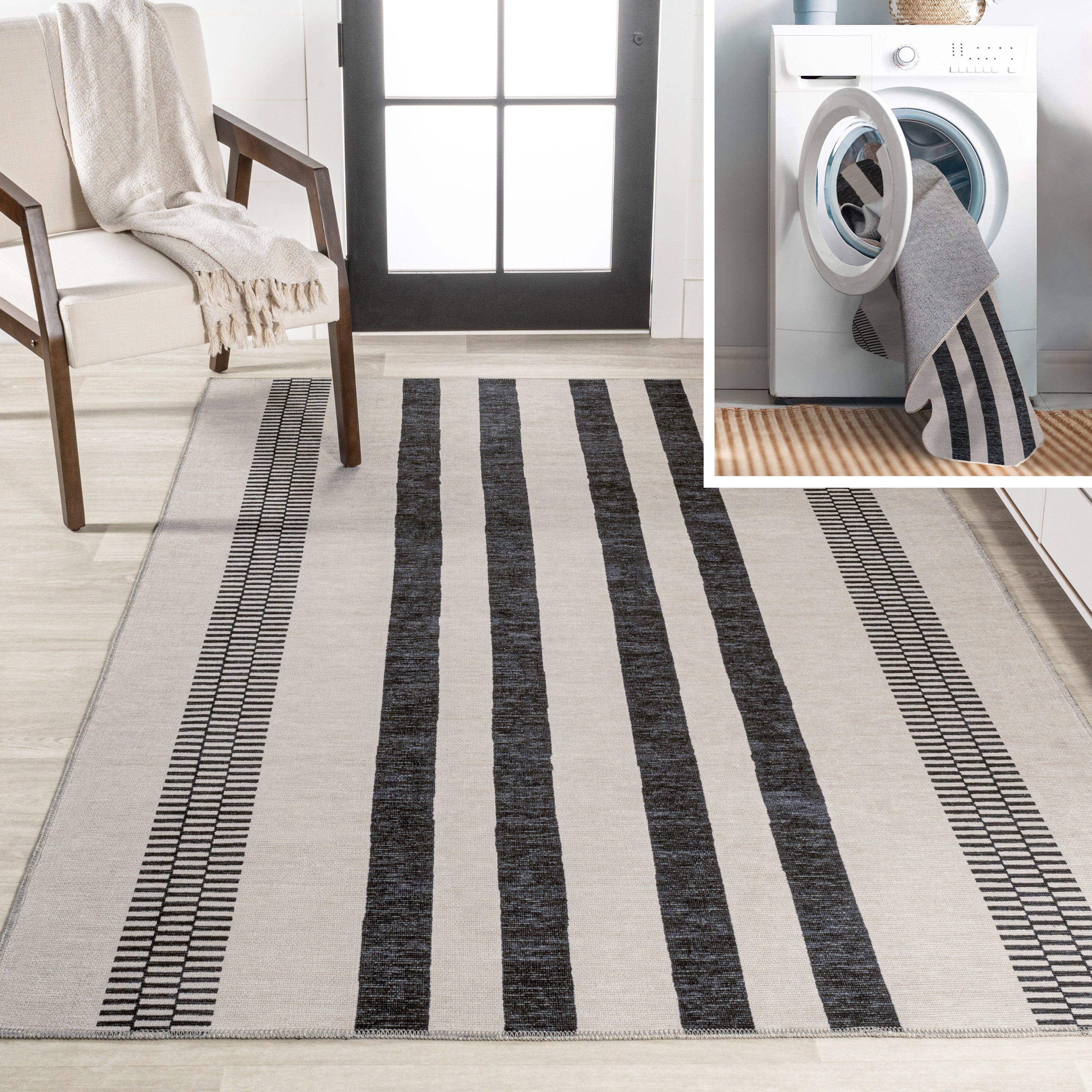 Vichy Geometric Simple Striped Machine-Washable Area Rug