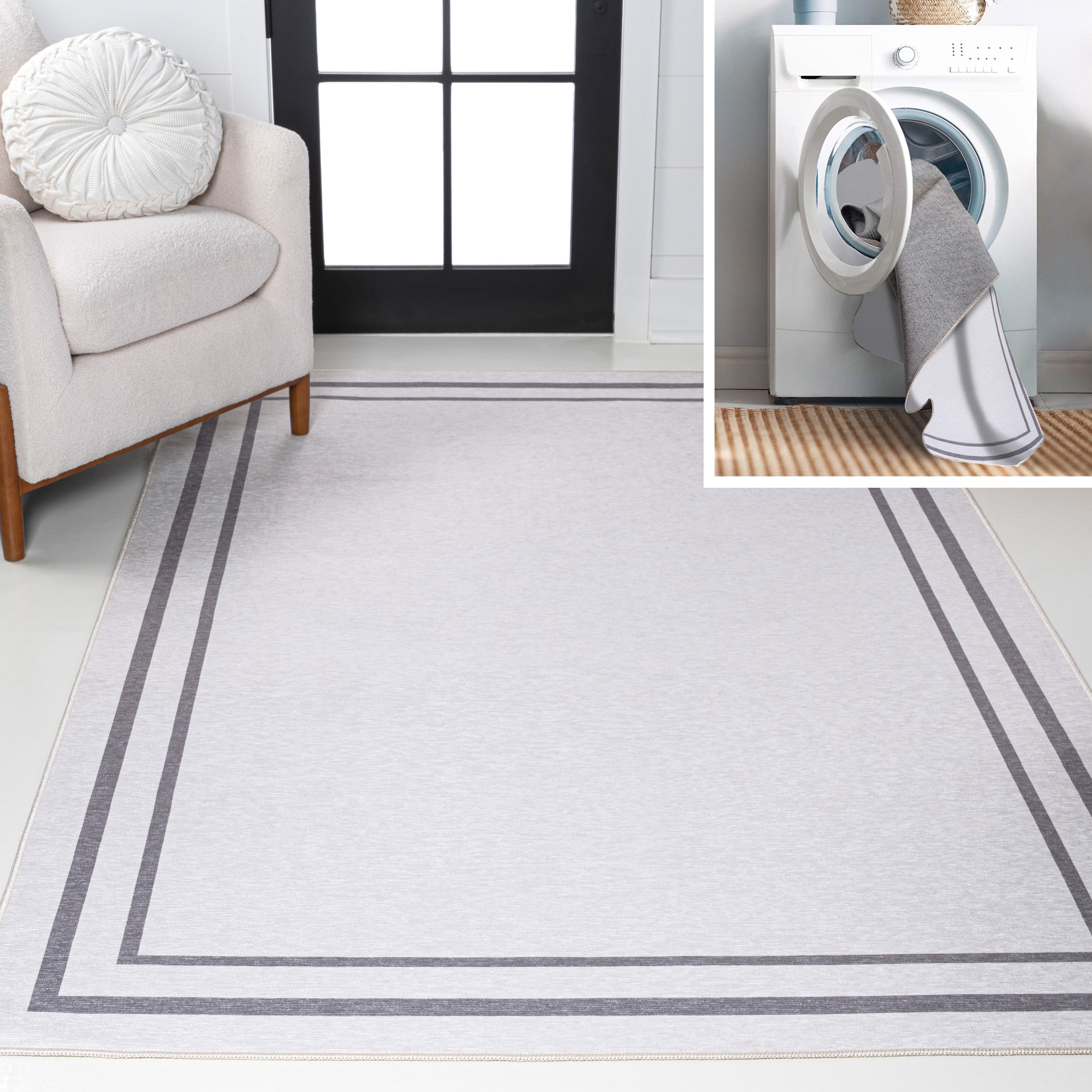 Sloane Classic 2-Stripe Border Washable Area Rug