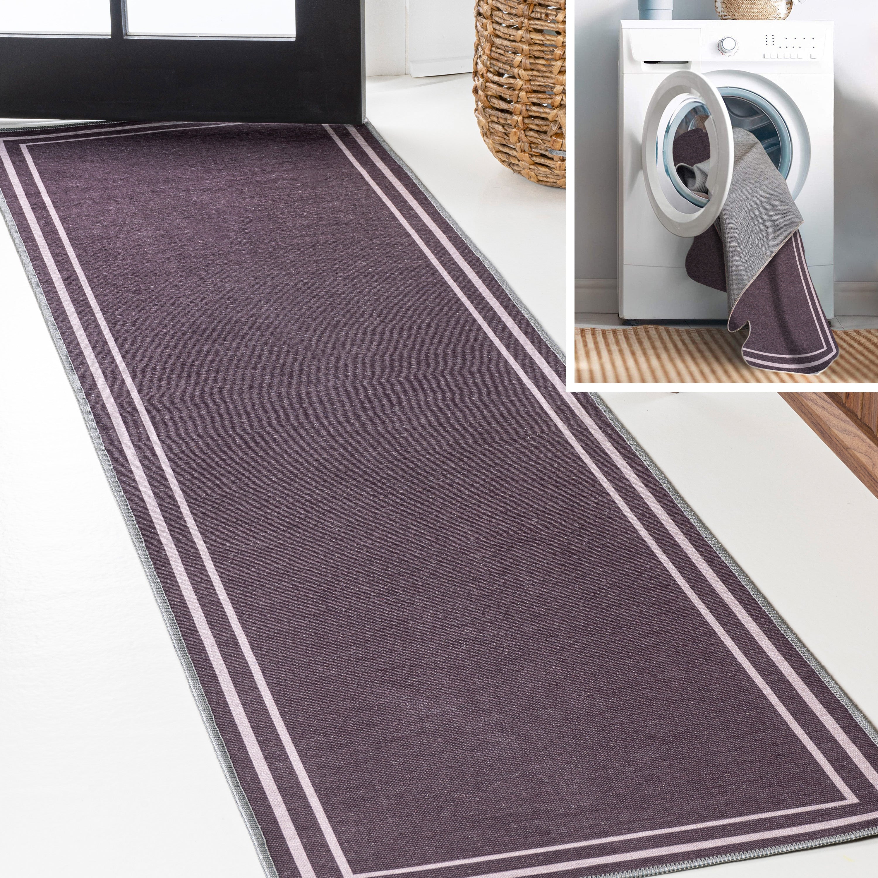 Sloane Classic 2-Stripe Border Washable Runner Rug