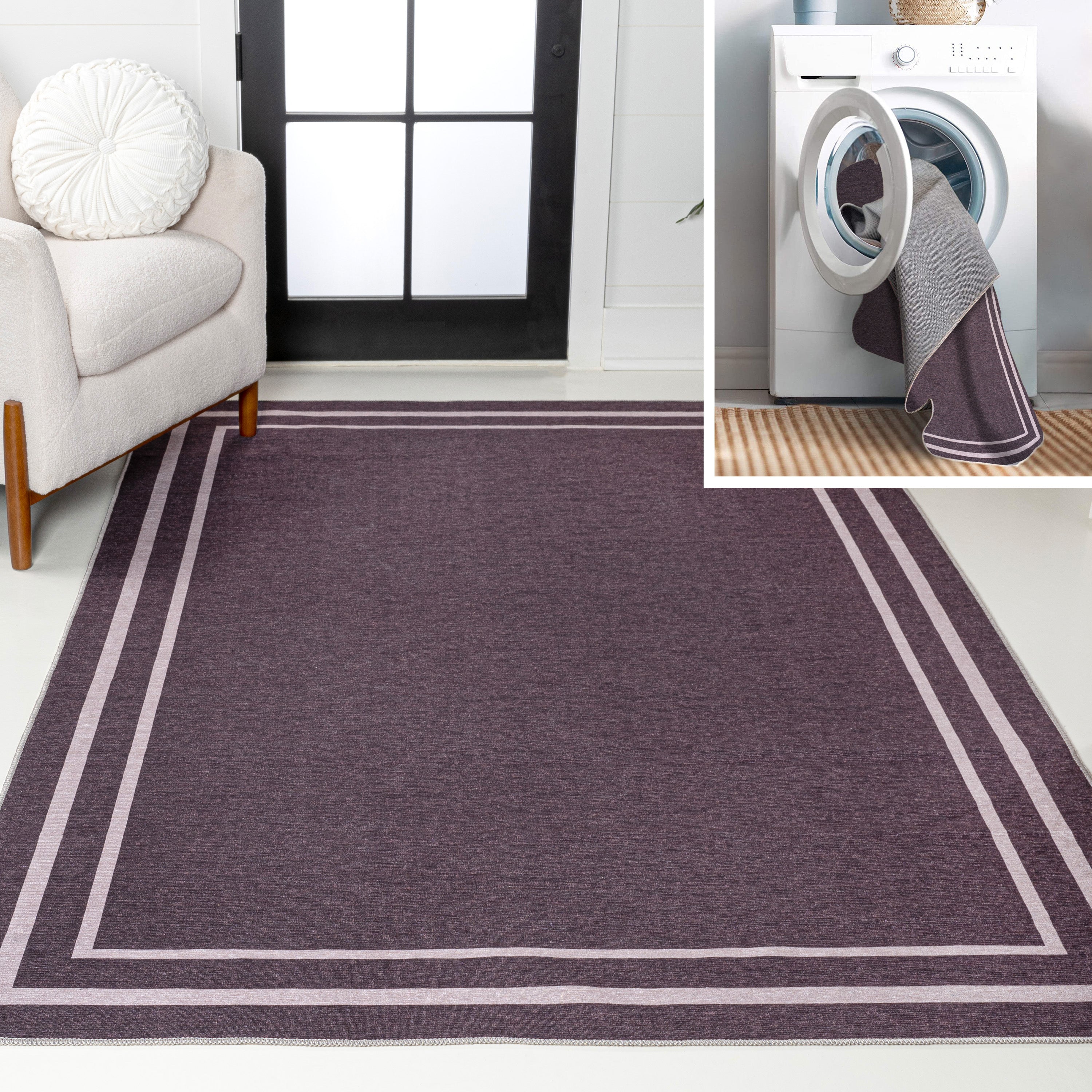 Sloane Classic 2-Stripe Border Washable Area Rug