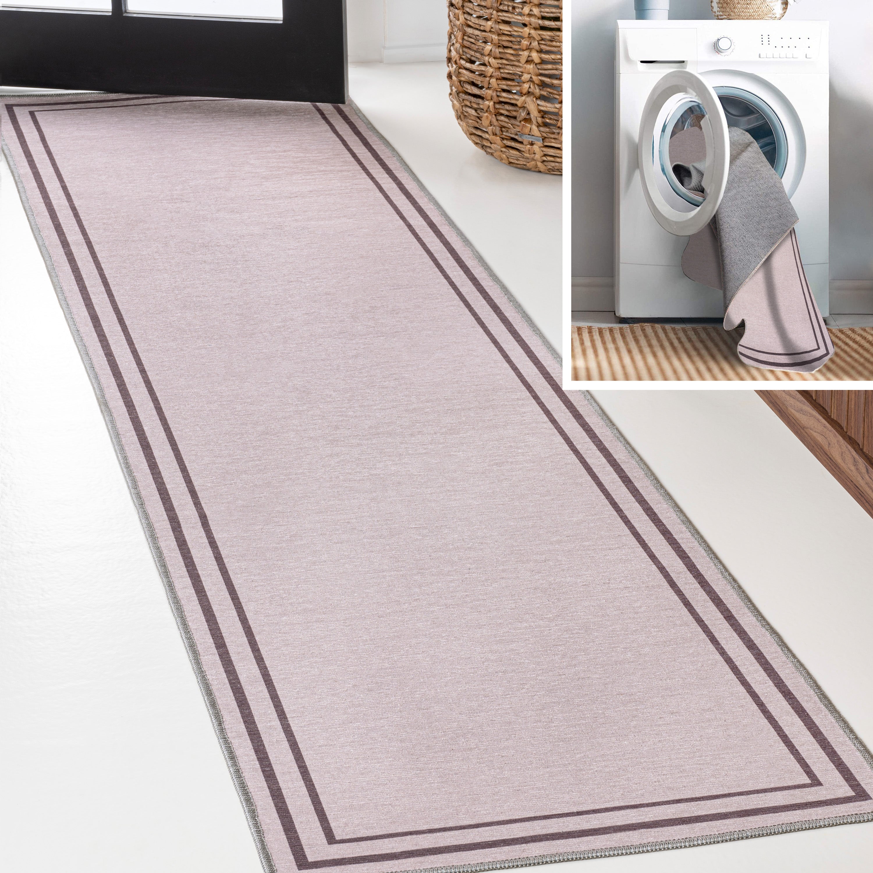 Sloane Classic 2-Stripe Border Washable Runner Rug