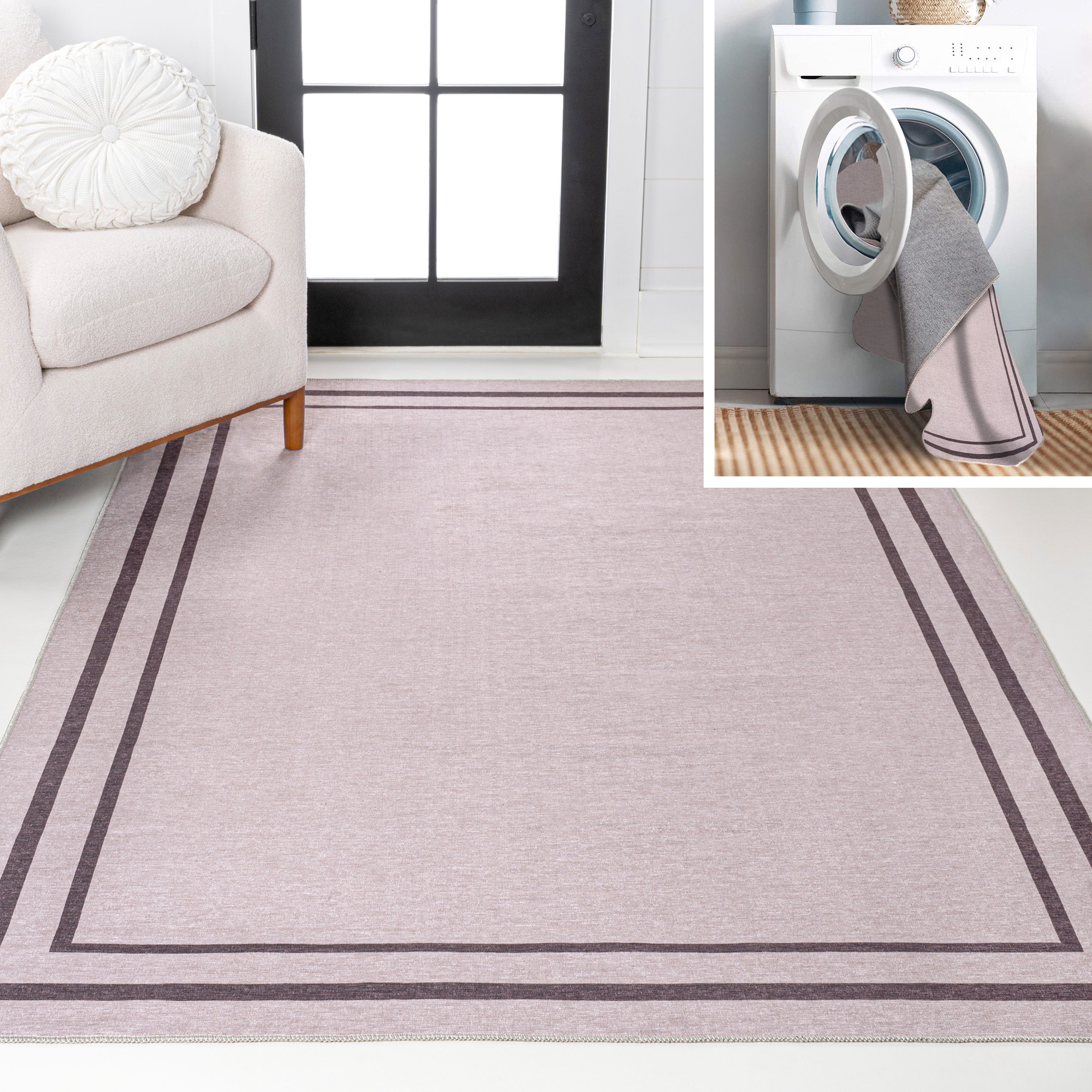 Sloane Classic 2-Stripe Border Washable Area Rug