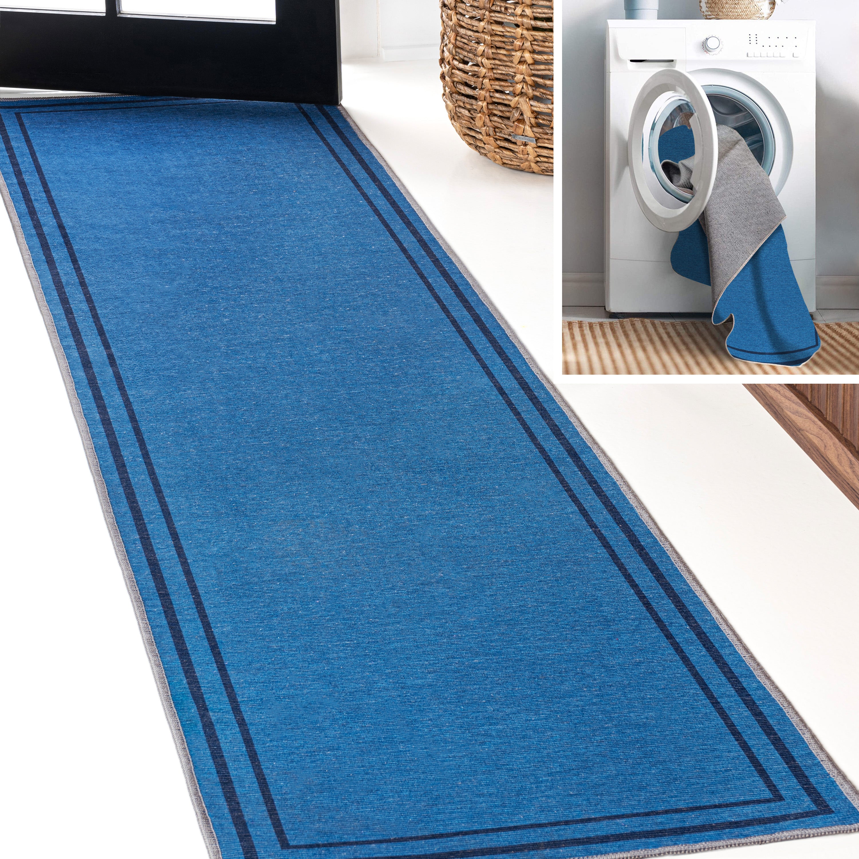 Sloane Classic 2-Stripe Border Washable Runner Rug