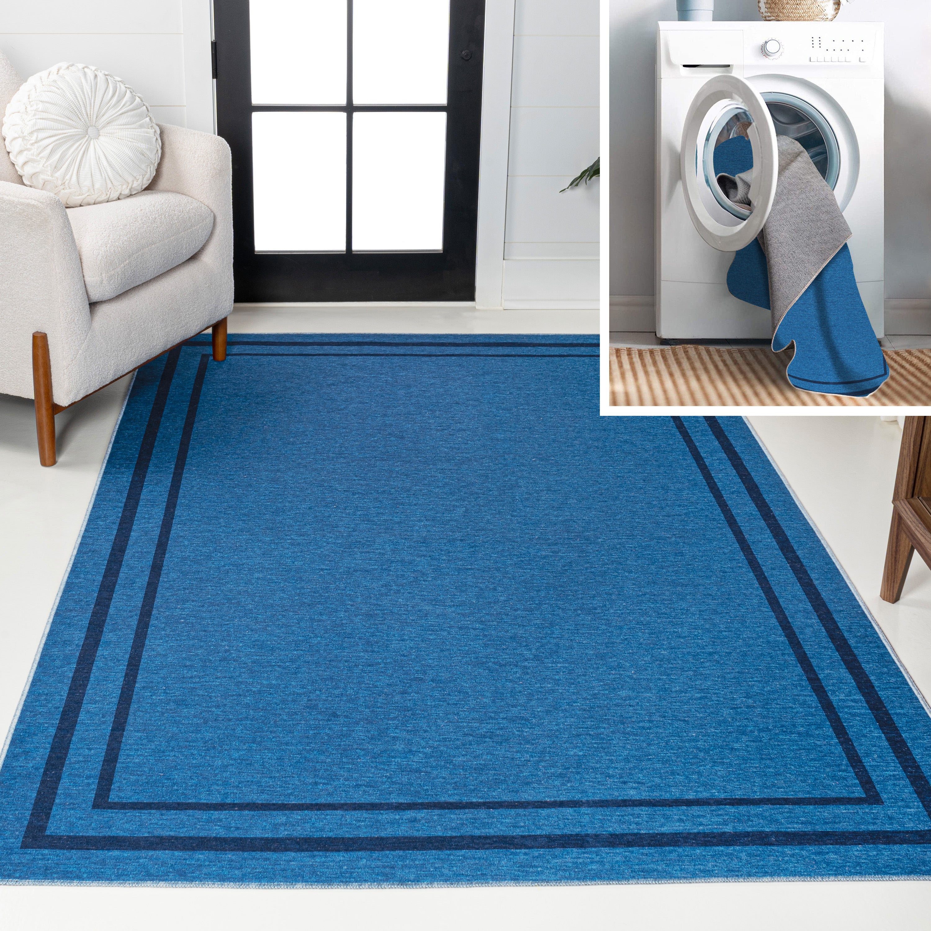 Sloane Classic 2-Stripe Border Washable Area Rug