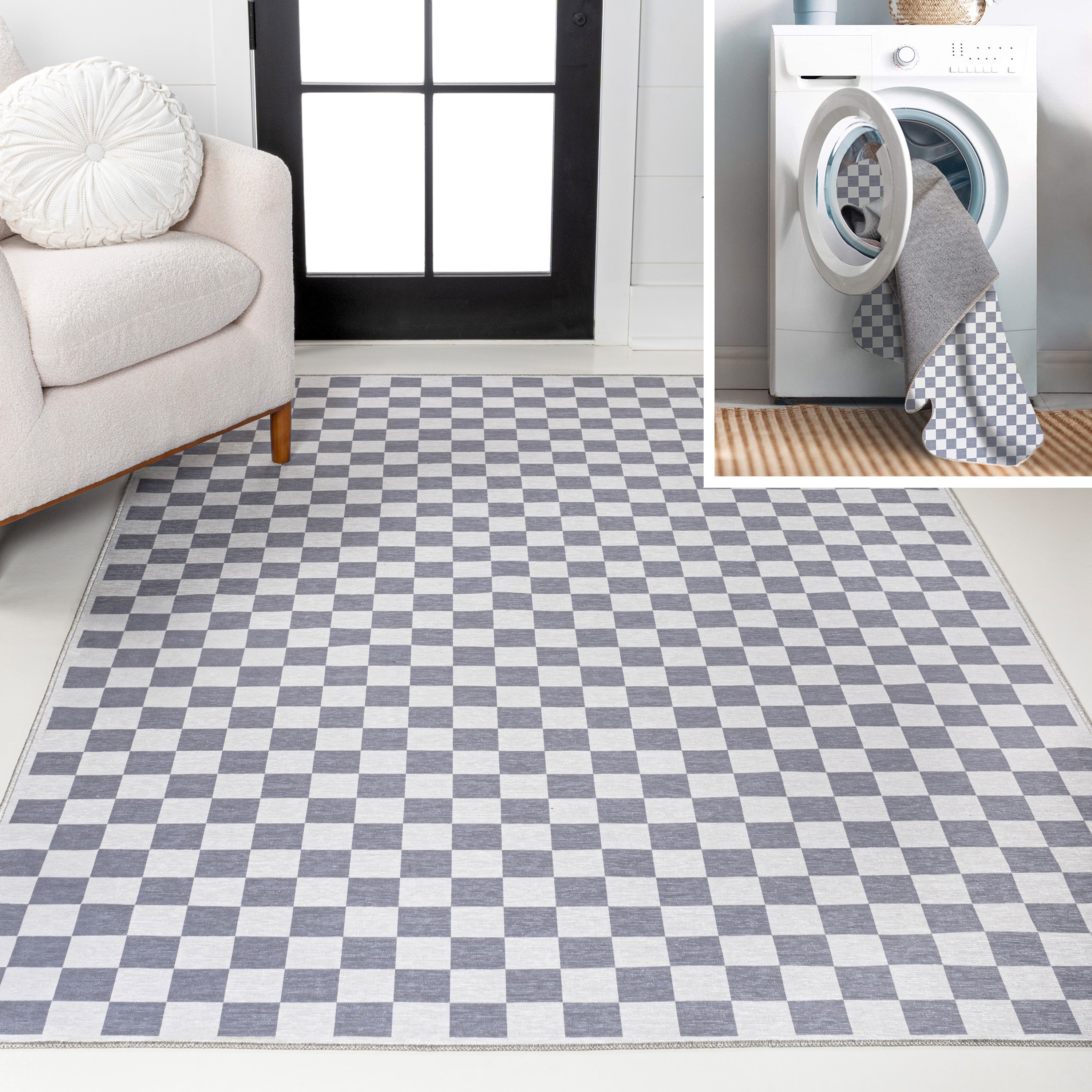 Ainsley Modern Cottage Checkerboard Washable Area Rug