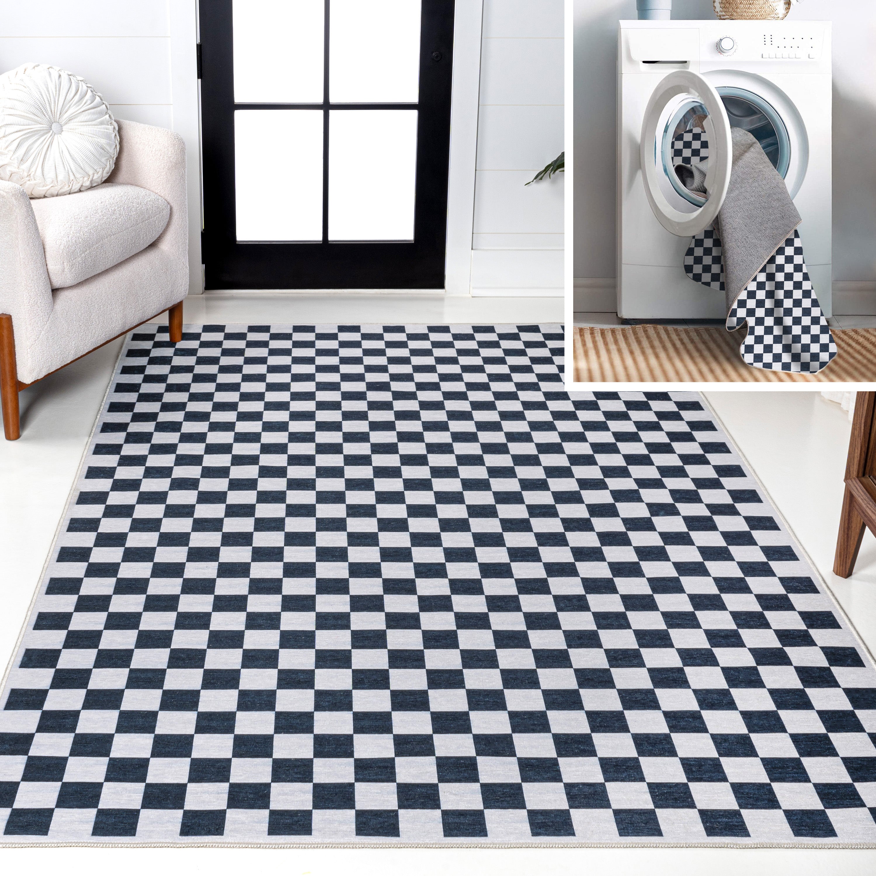 Ainsley Modern Cottage Checkerboard Washable Area Rug