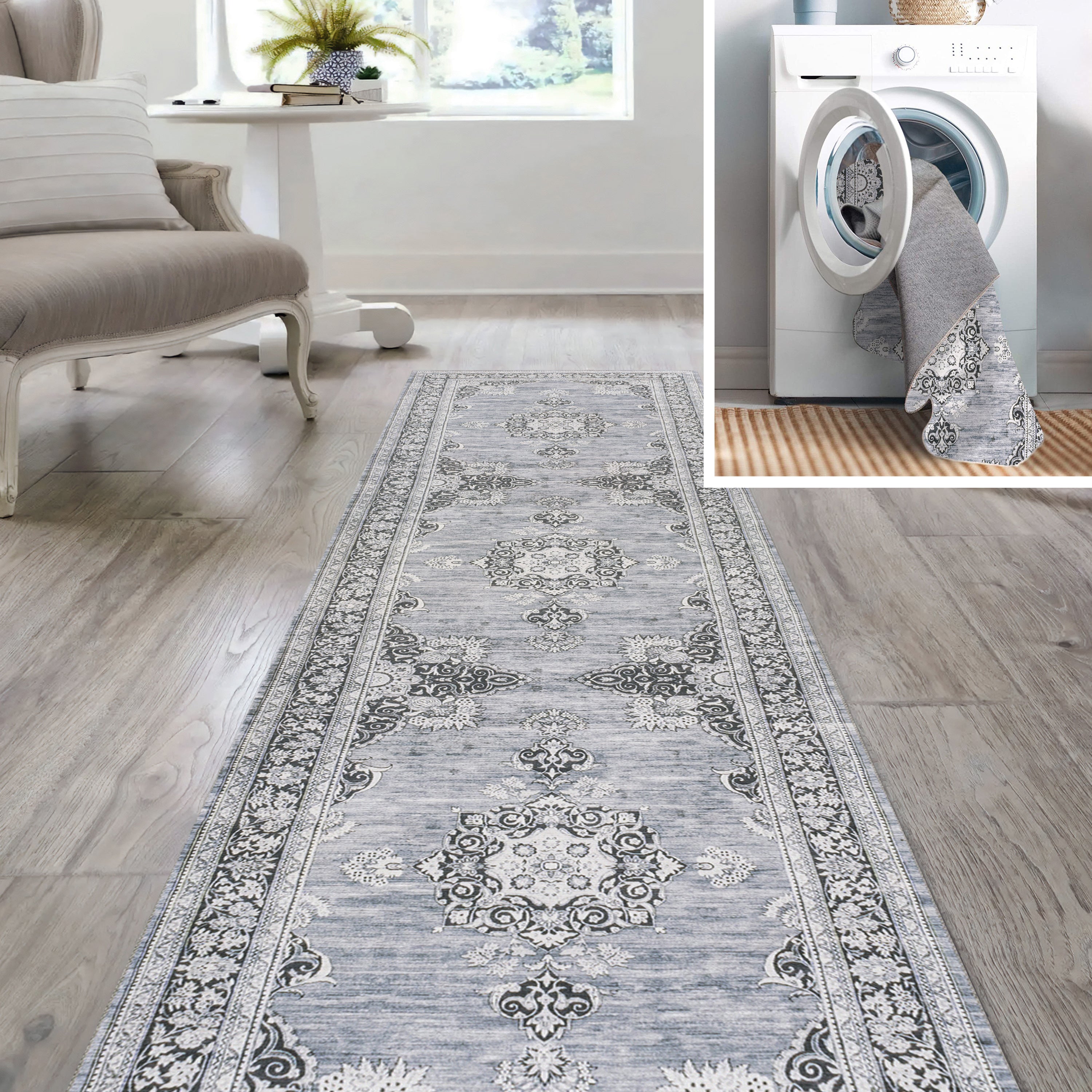 Bausch Bohemian Distressed Chenille Machine-Washable Runner Rug