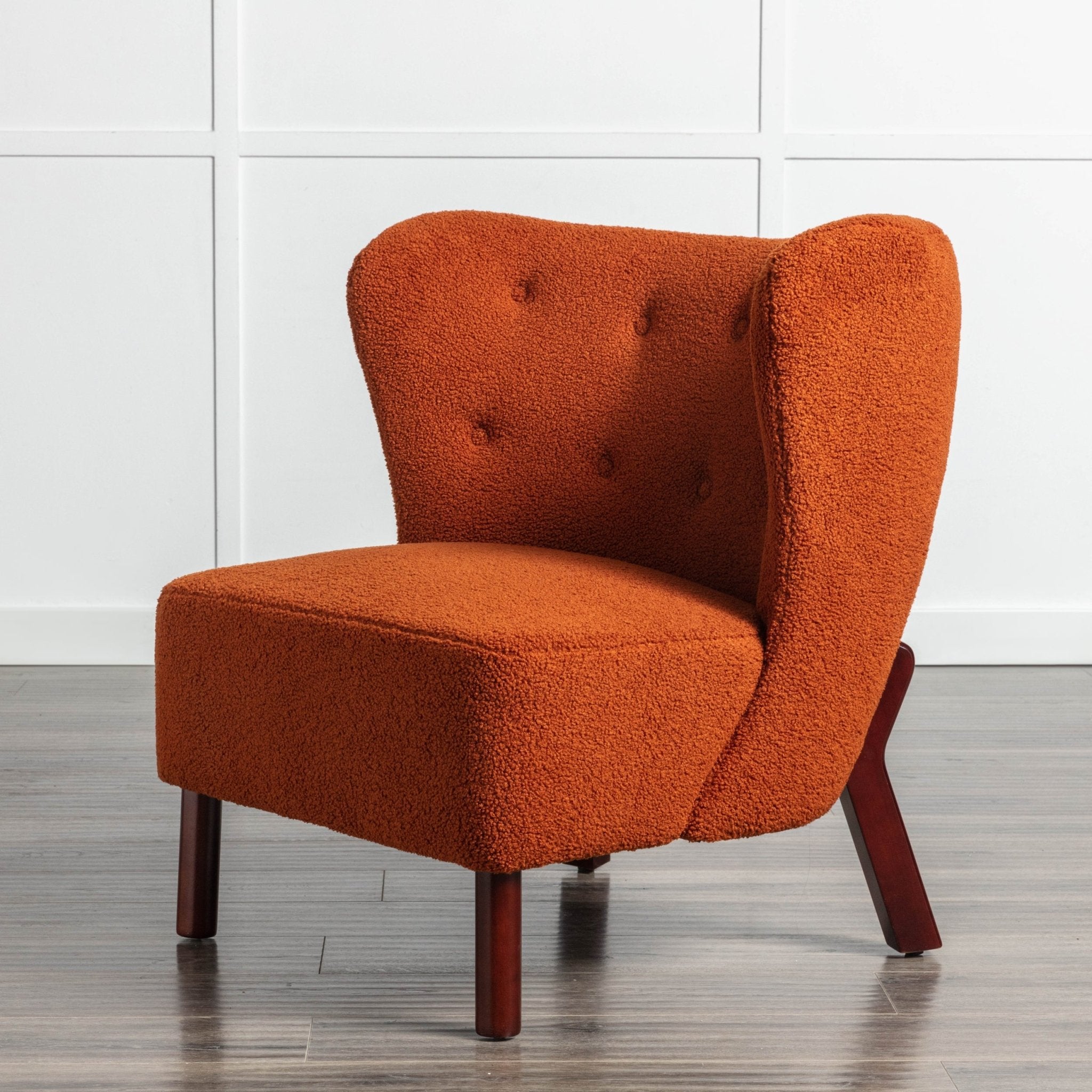 Accent Chair, Upholstered Armless Chair Lambskin Sherpa Single Sofa Chair with Wooden Legs, Burnt Orange - Tuesday Morning - Chairs