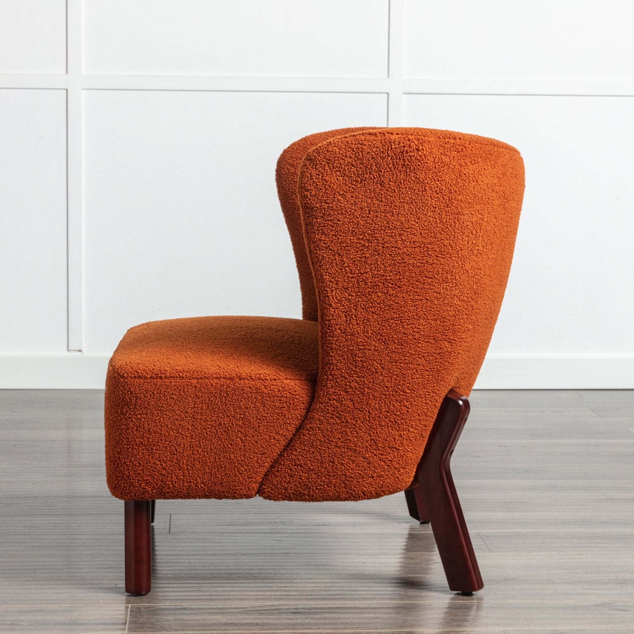 Accent Chair, Upholstered Armless Chair Lambskin Sherpa Single Sofa Chair with Wooden Legs, Burnt Orange - Tuesday Morning - Chairs