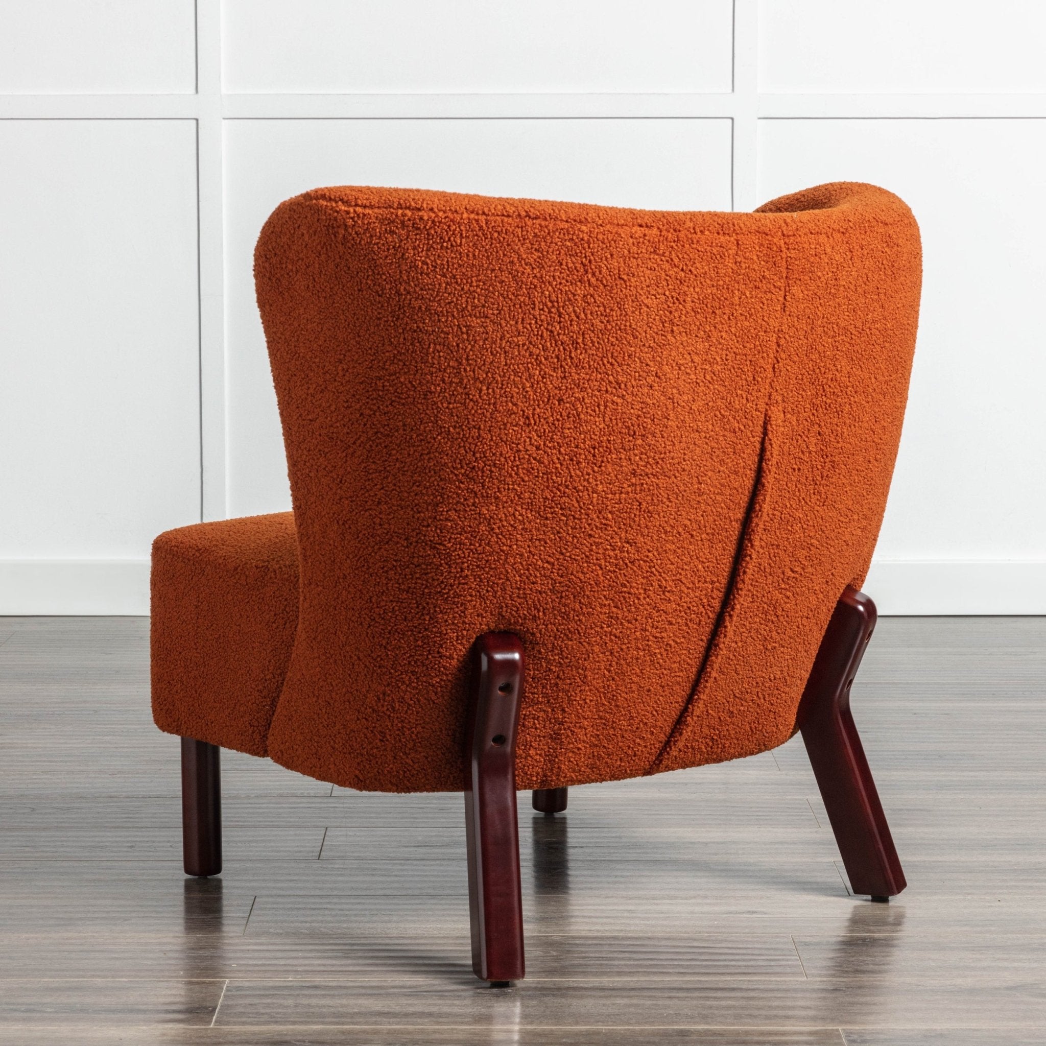 Accent Chair, Upholstered Armless Chair Lambskin Sherpa Single Sofa Chair with Wooden Legs, Burnt Orange - Tuesday Morning - Chairs