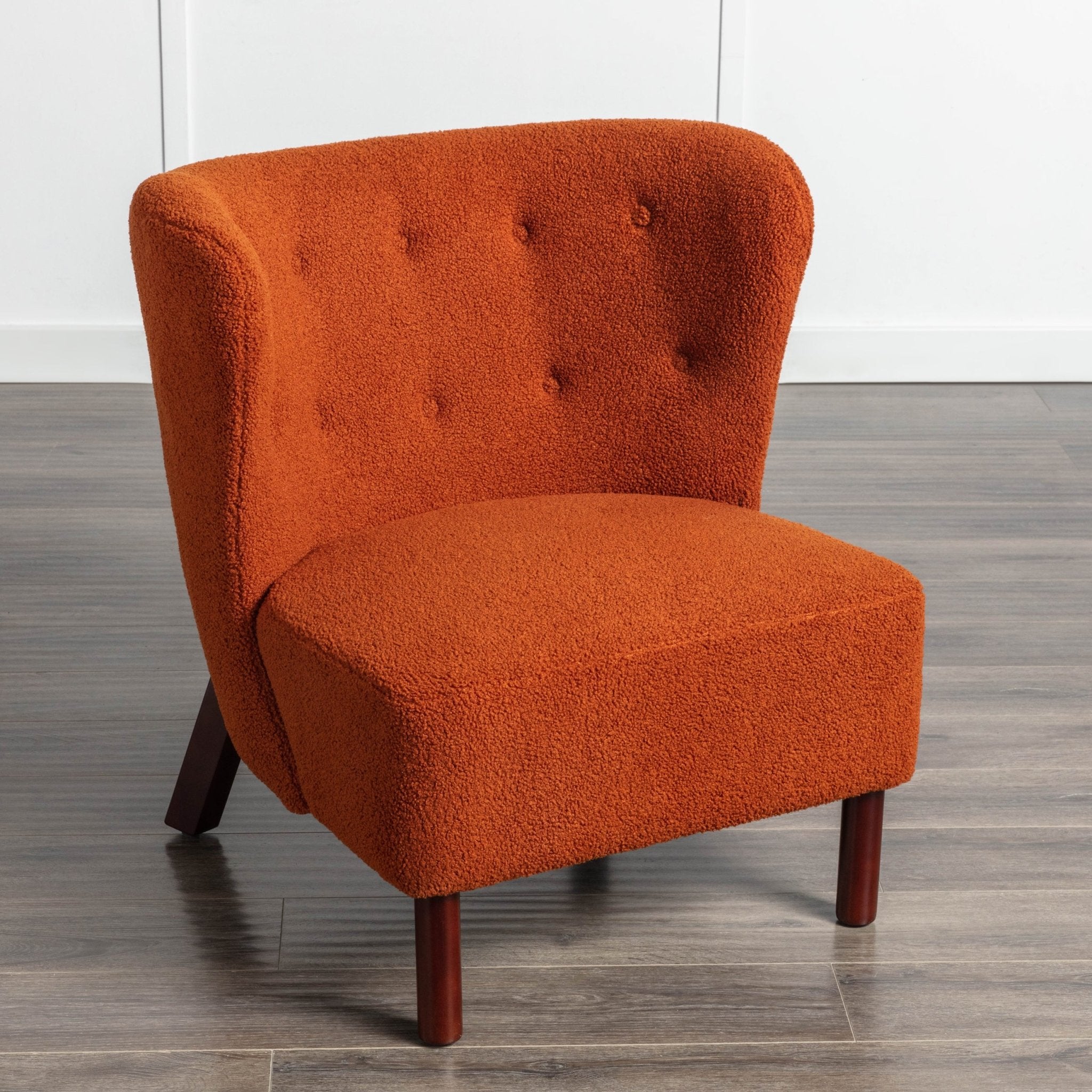 Accent Chair, Upholstered Armless Chair Lambskin Sherpa Single Sofa Chair with Wooden Legs, Burnt Orange - Tuesday Morning - Chairs