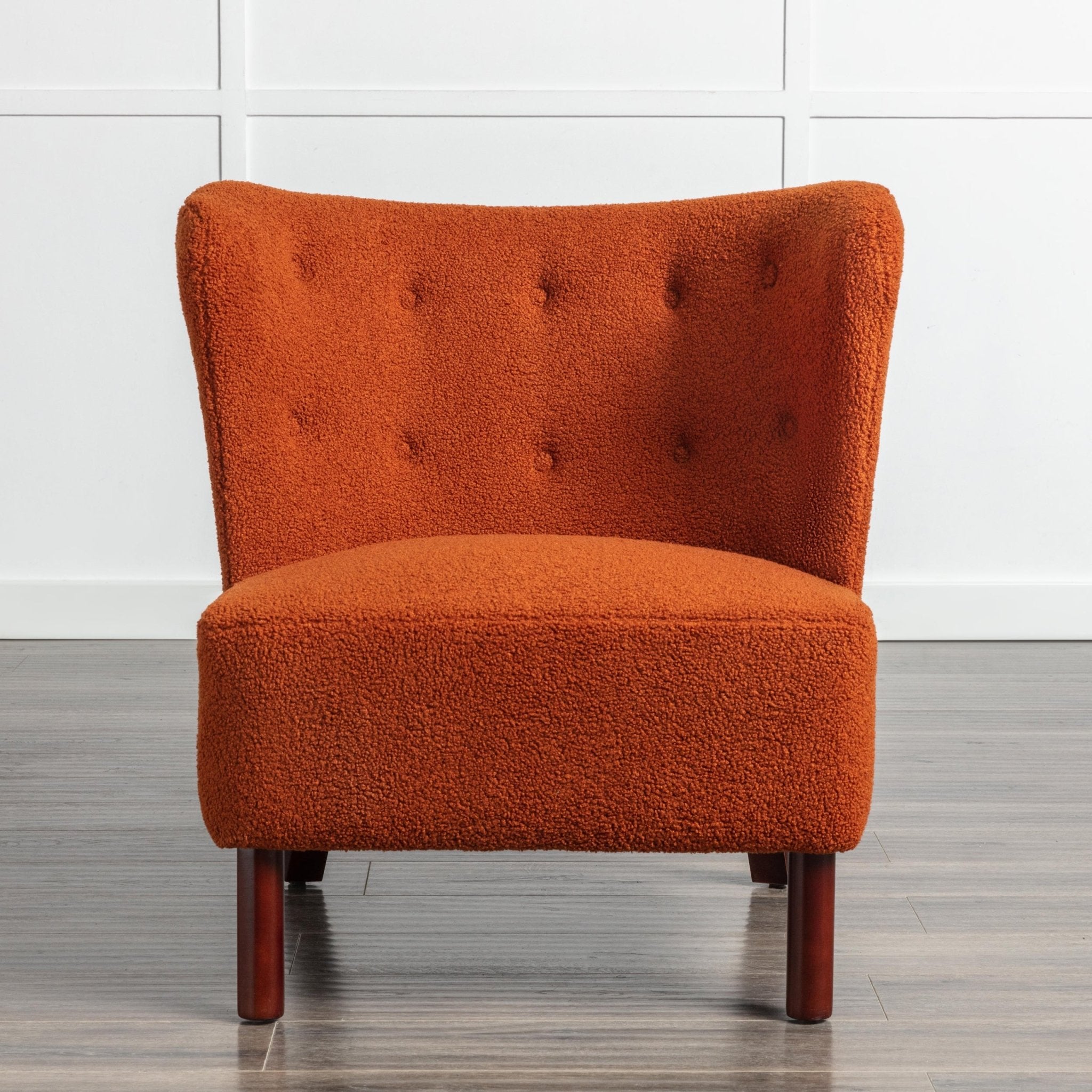 Accent Chair, Upholstered Armless Chair Lambskin Sherpa Single Sofa Chair with Wooden Legs, Burnt Orange - Tuesday Morning - Chairs