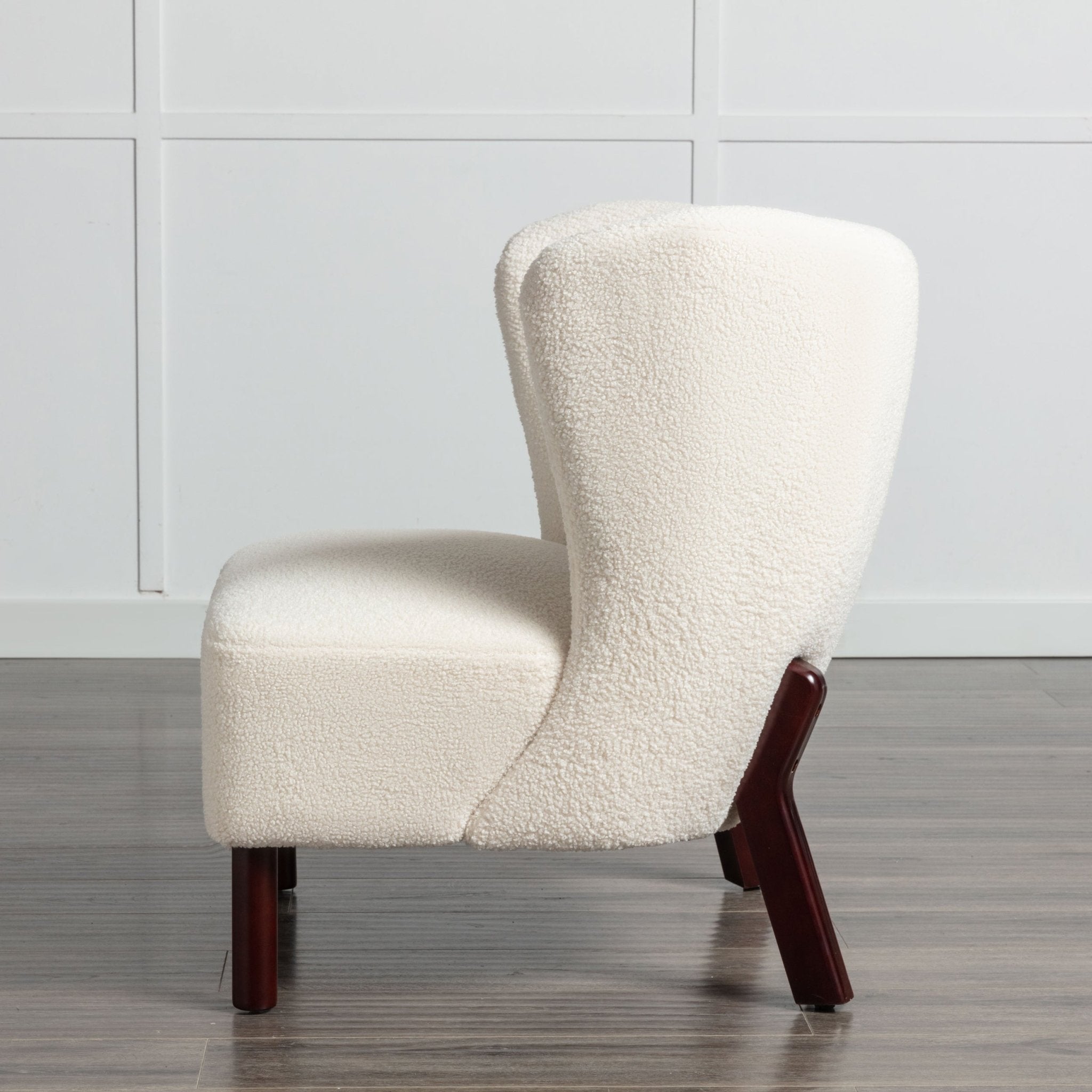 Accent Chair, Upholstered Armless Chair Lambskin Sherpa Single Sofa Chair with Wooden Legs, Cream - Tuesday Morning - Chairs