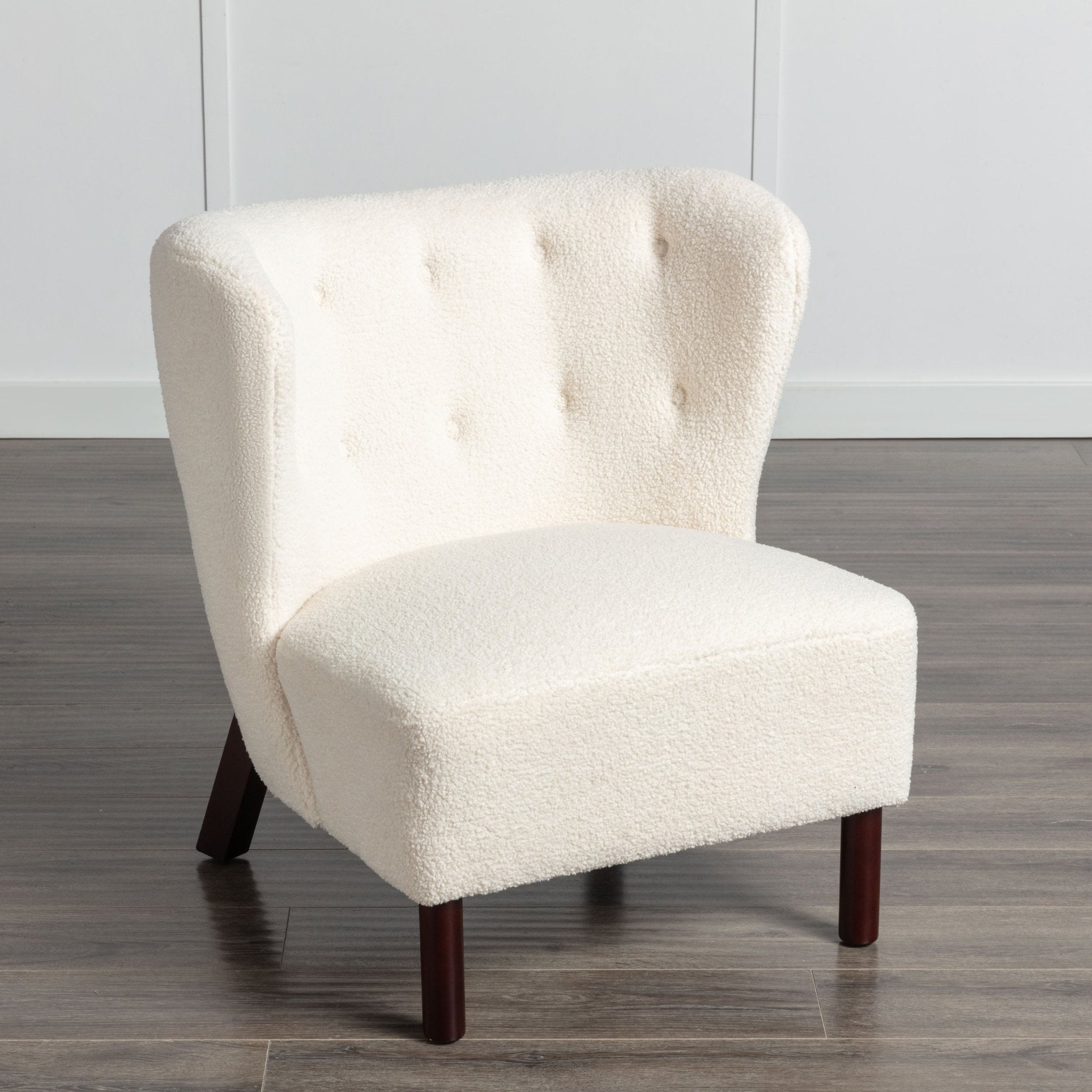 Accent Chair, Upholstered Armless Chair Lambskin Sherpa Single Sofa Chair with Wooden Legs, Cream - Tuesday Morning - Chairs