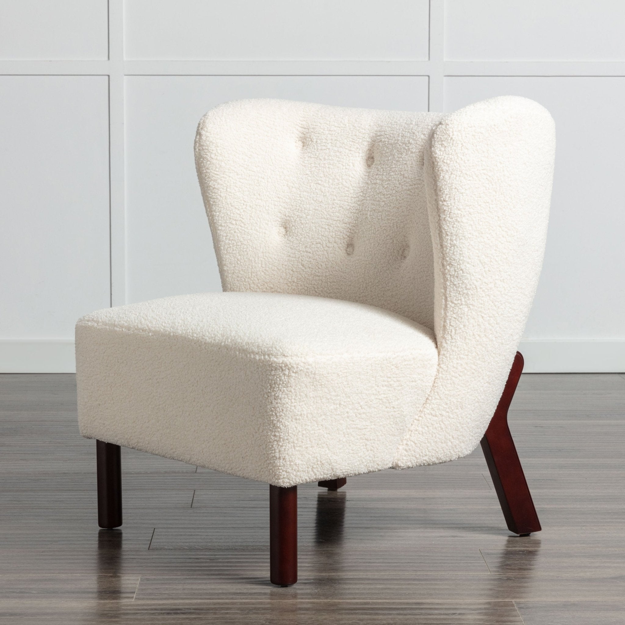 Accent Chair, Upholstered Armless Chair Lambskin Sherpa Single Sofa Chair with Wooden Legs, Cream - Tuesday Morning - Chairs