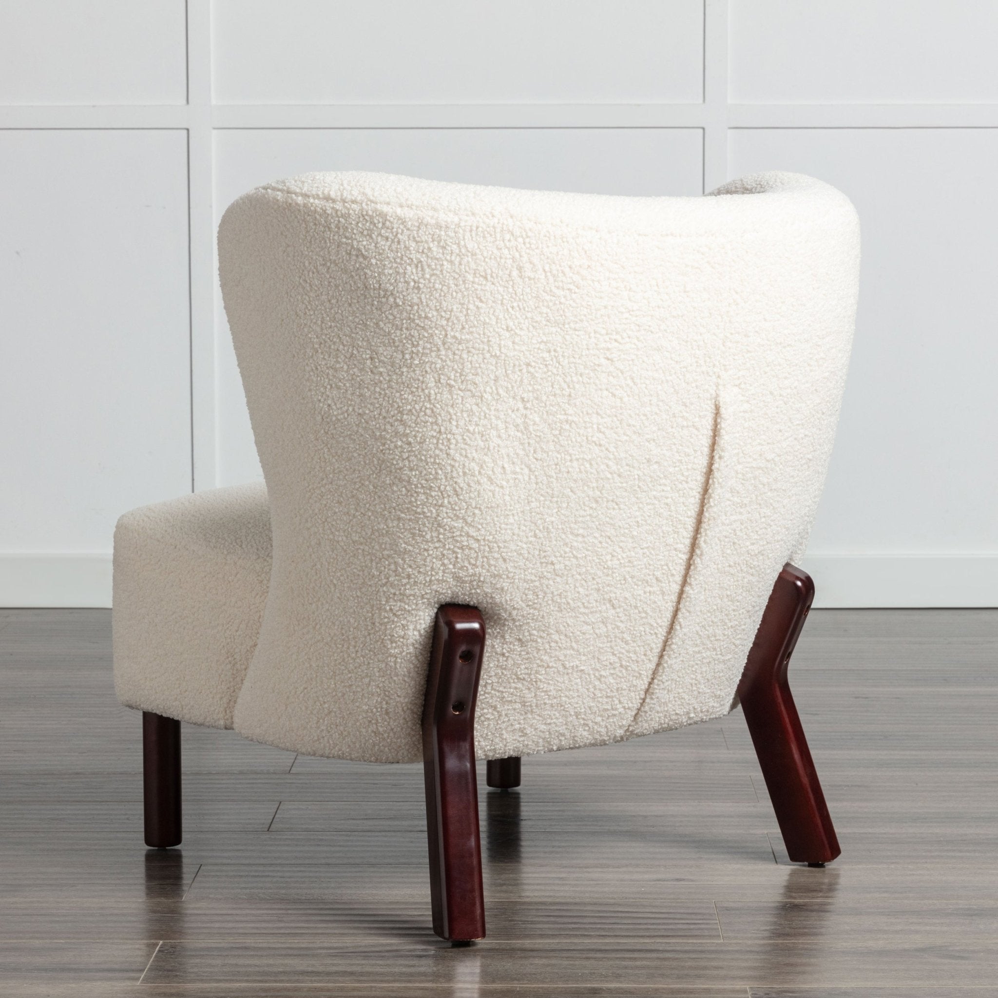 Accent Chair, Upholstered Armless Chair Lambskin Sherpa Single Sofa Chair with Wooden Legs, Cream - Tuesday Morning - Chairs