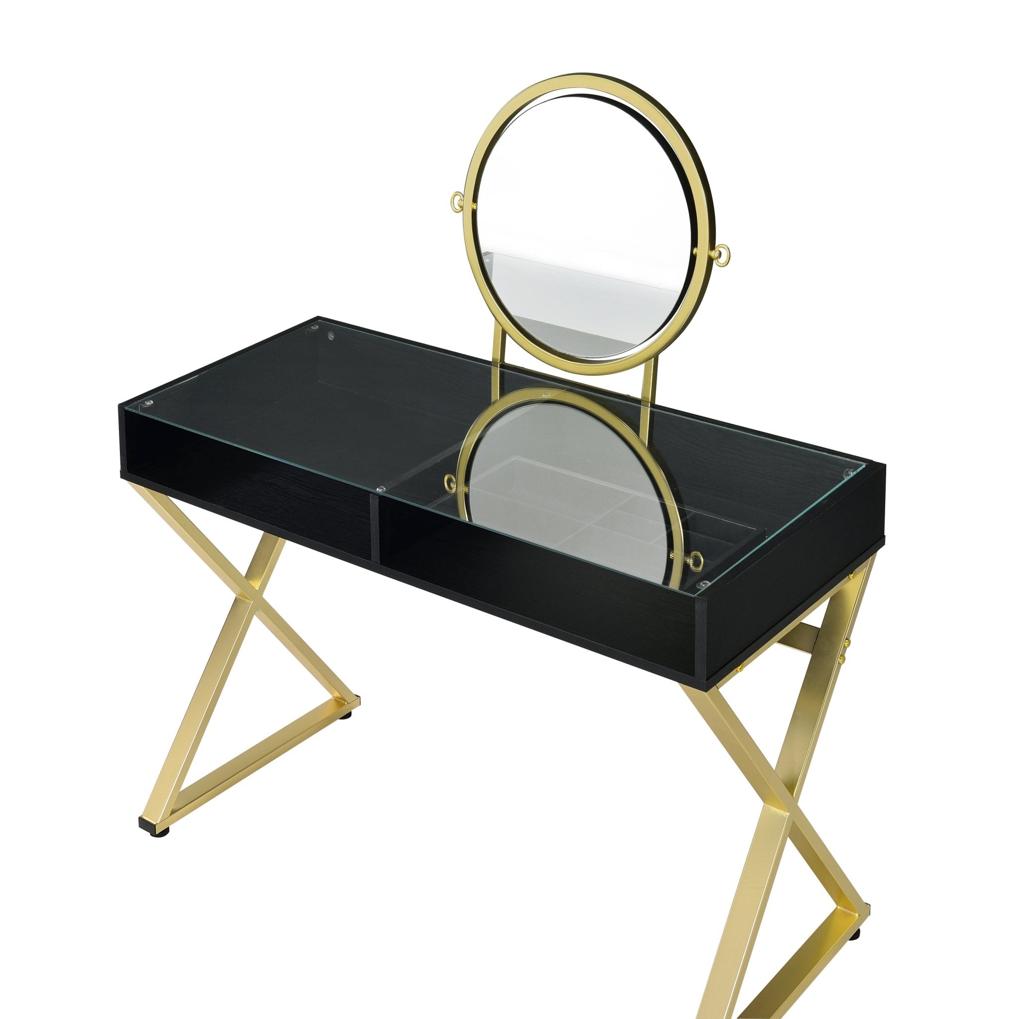 ACME Coleen Vanity Desk w/Mirror & Jewelry Tray in Black & Gold Finish AC00669 - Tuesday Morning - Dressers & Armoires