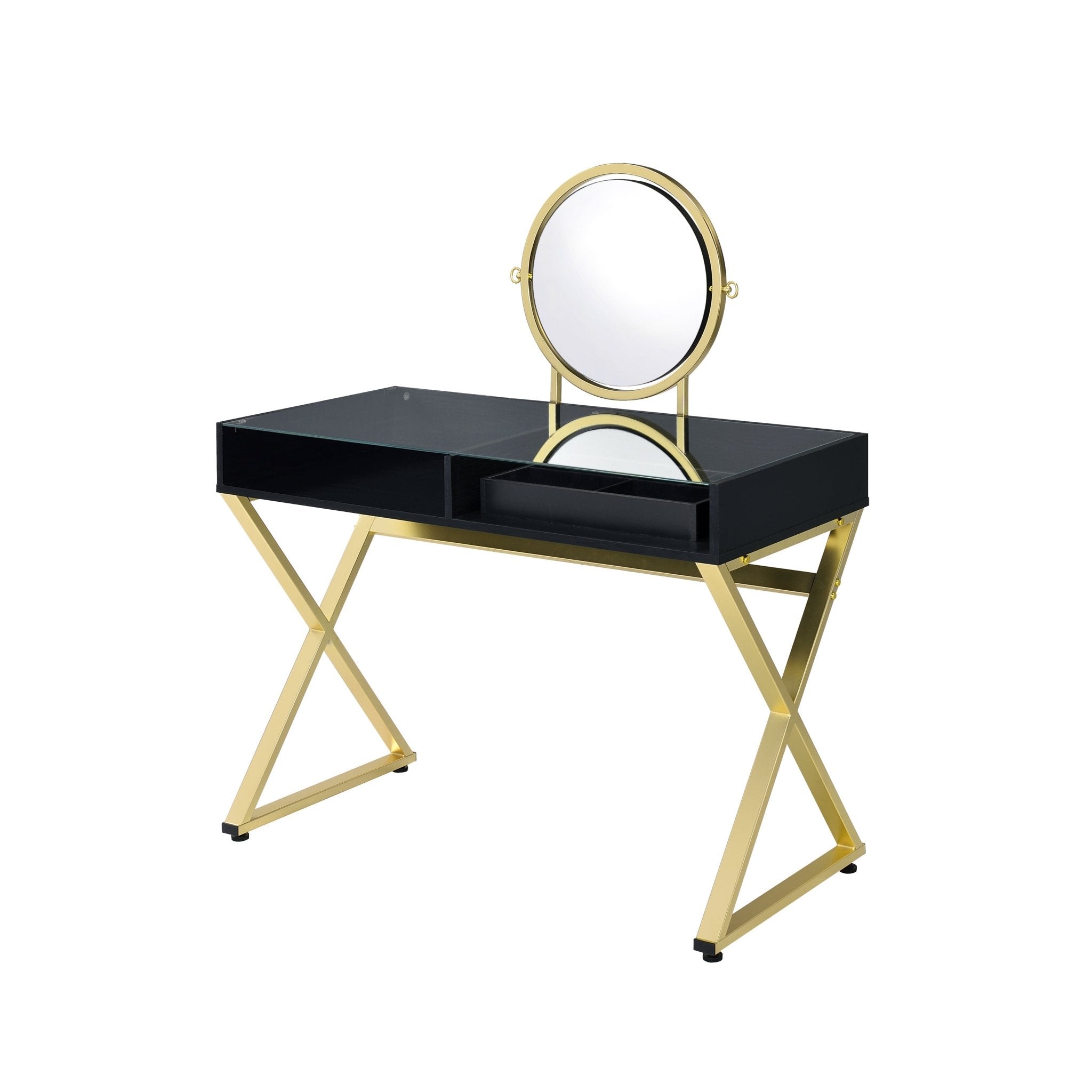 ACME Coleen Vanity Desk w/Mirror & Jewelry Tray in Black & Gold Finish AC00669 - Tuesday Morning - Dressers & Armoires