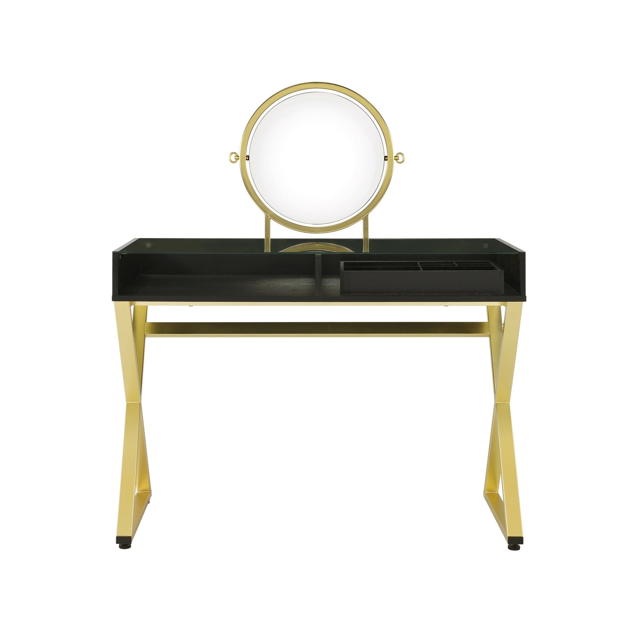 ACME Coleen Vanity Desk w/Mirror & Jewelry Tray in Black & Gold Finish AC00669 - Tuesday Morning - Dressers & Armoires