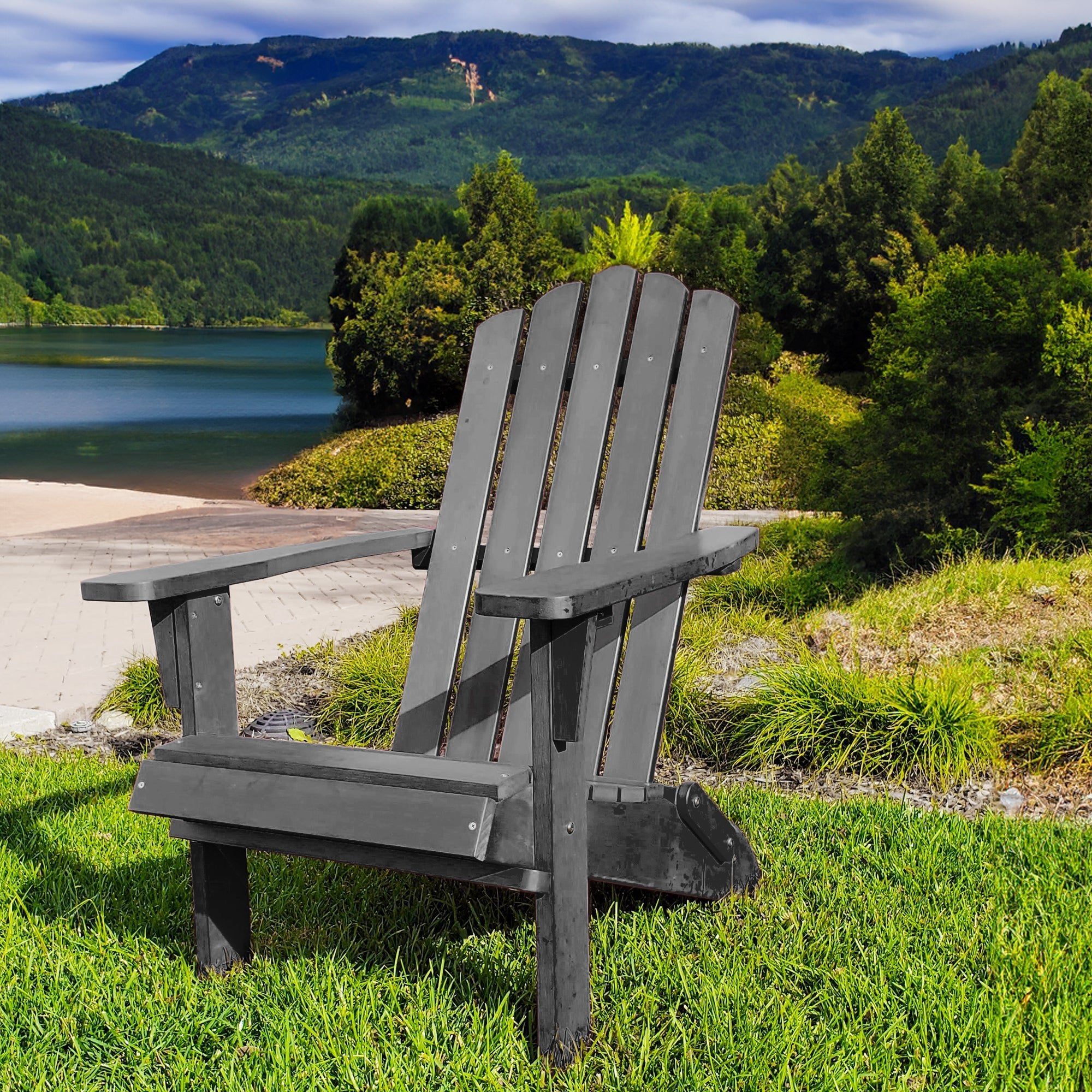 Adirondack Chair, Ultra Durable Weather Resistant Design, Real Wood Look, Easy Folding - 300 lb Capacity, Black - Tuesday Morning - Chairs