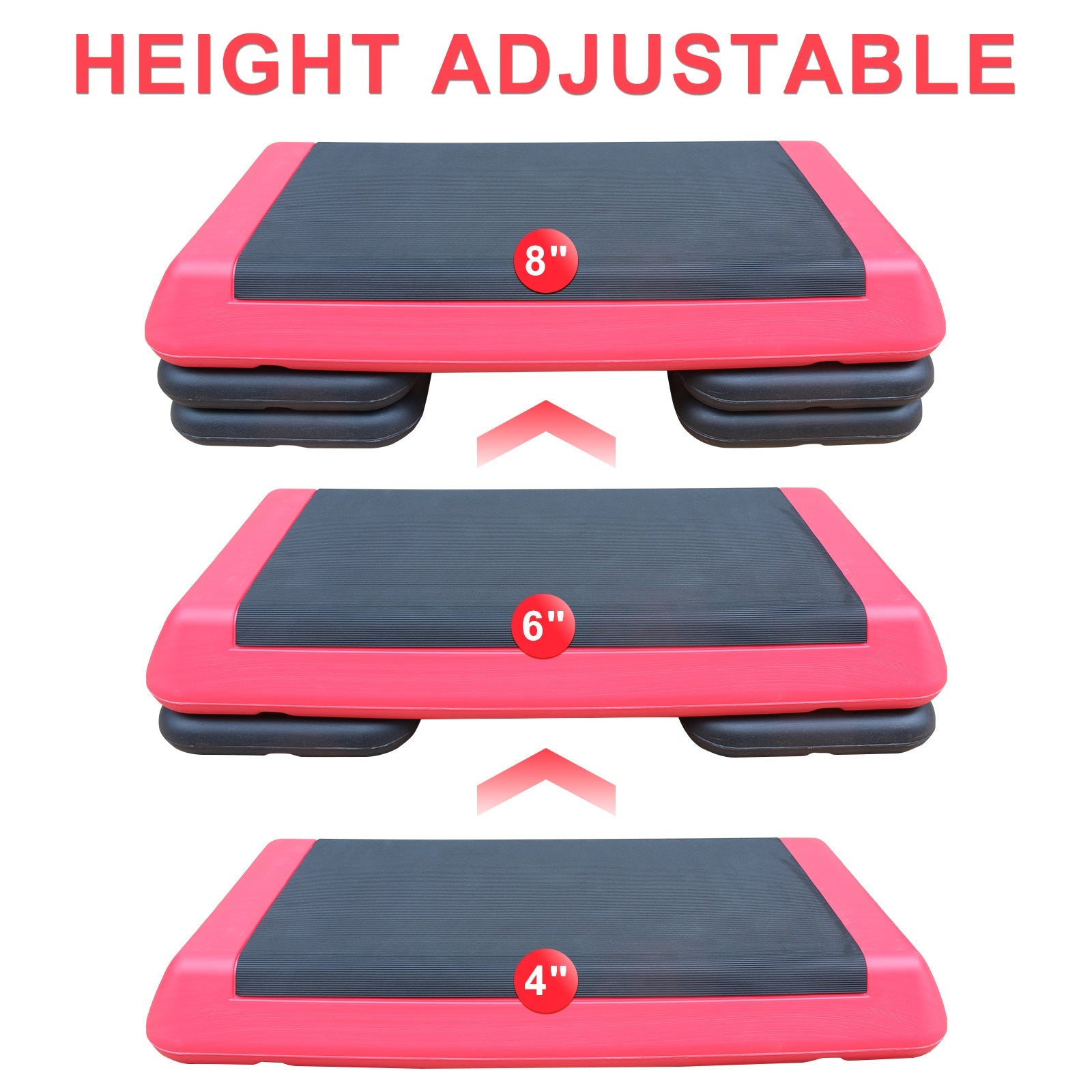 Adjustable Workout Aerobic Stepper in Fitness & Exercise Step Platform Trainer Red Black with 4 Risers - Tuesday Morning - Exercise Equipment