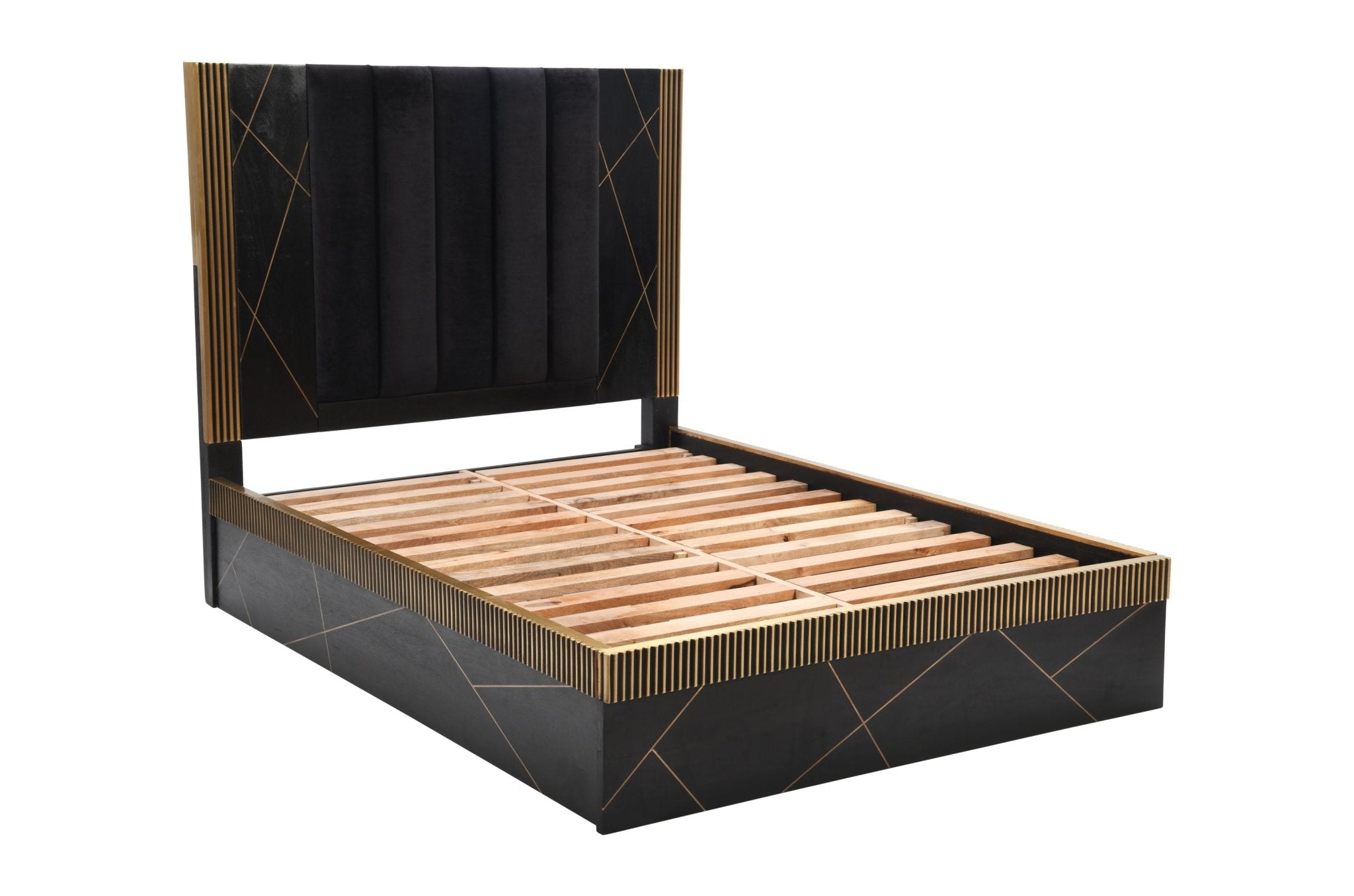 Allure Modern Style Queen Bed Made With Mango Wood and Finished with Brass Metal - Tuesday Morning - Beds & Bed Frames