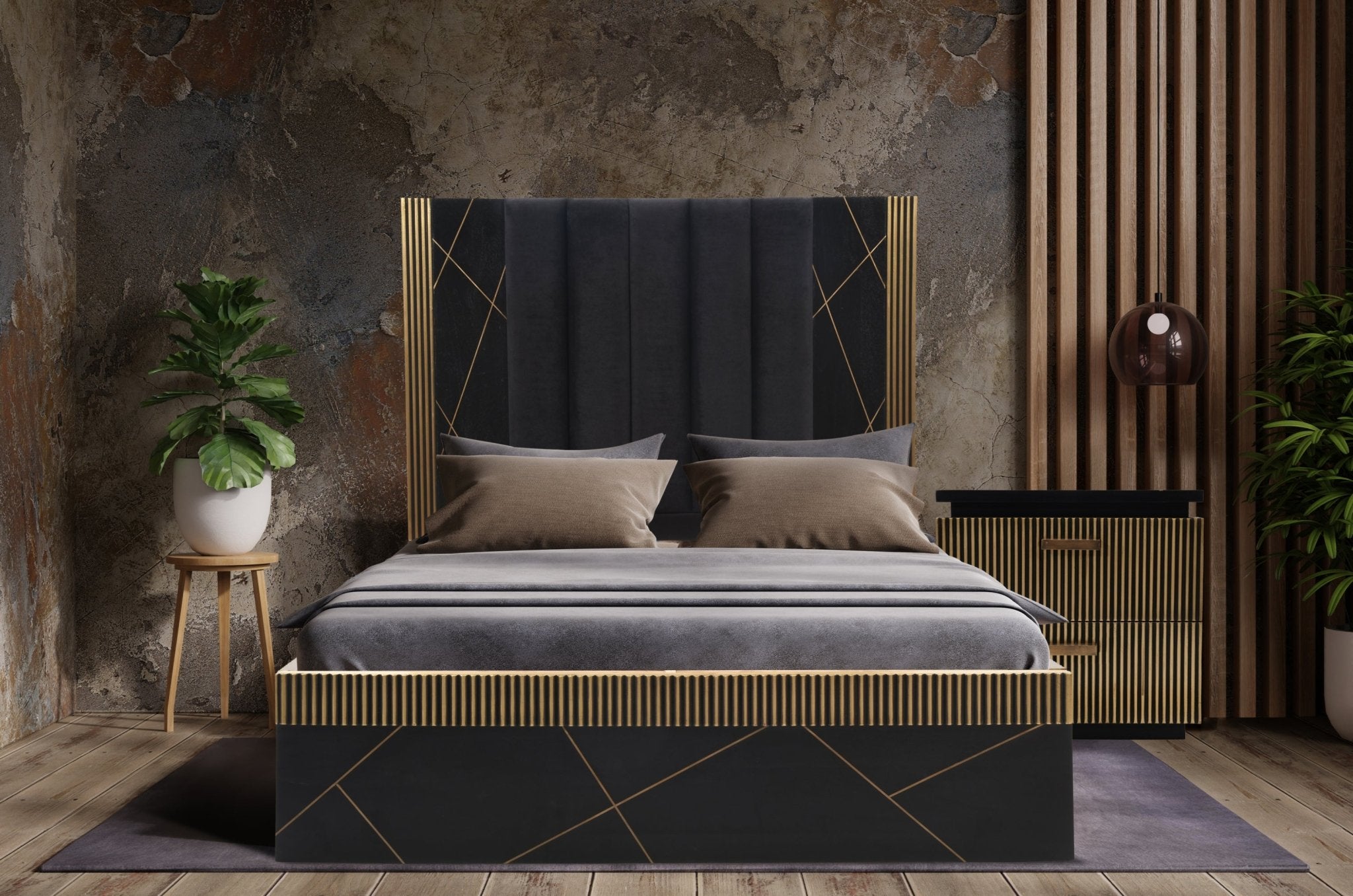 Allure Modern Style Queen Bed Made With Mango Wood and Finished with Brass Metal - Tuesday Morning - Beds & Bed Frames