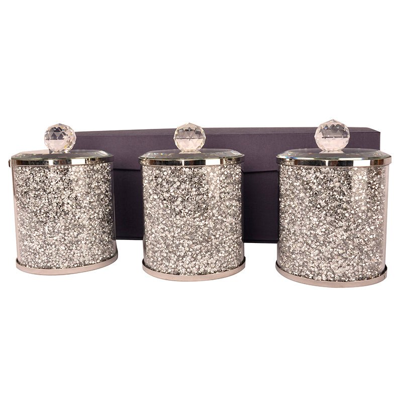 Ambrose Exquisite Tea, Sugar, Coffee Canisters with Tray in Crushed Diamond Glass in Gift Box - Tuesday Morning - Food Storage Containers