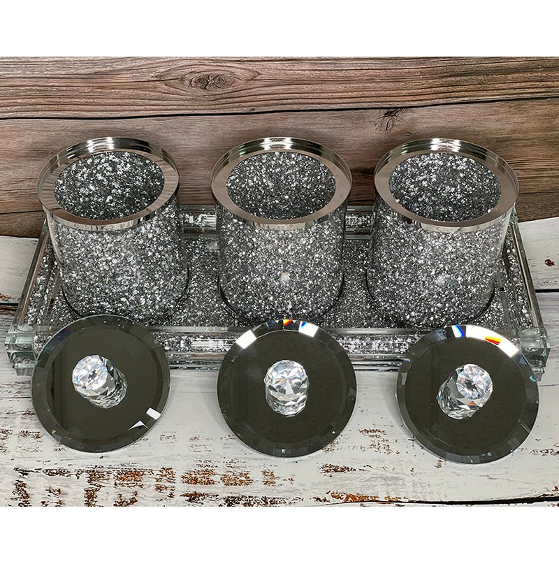 Ambrose Exquisite Tea, Sugar, Coffee Canisters with Tray in Crushed Diamond Glass in Gift Box - Tuesday Morning - Food Storage Containers