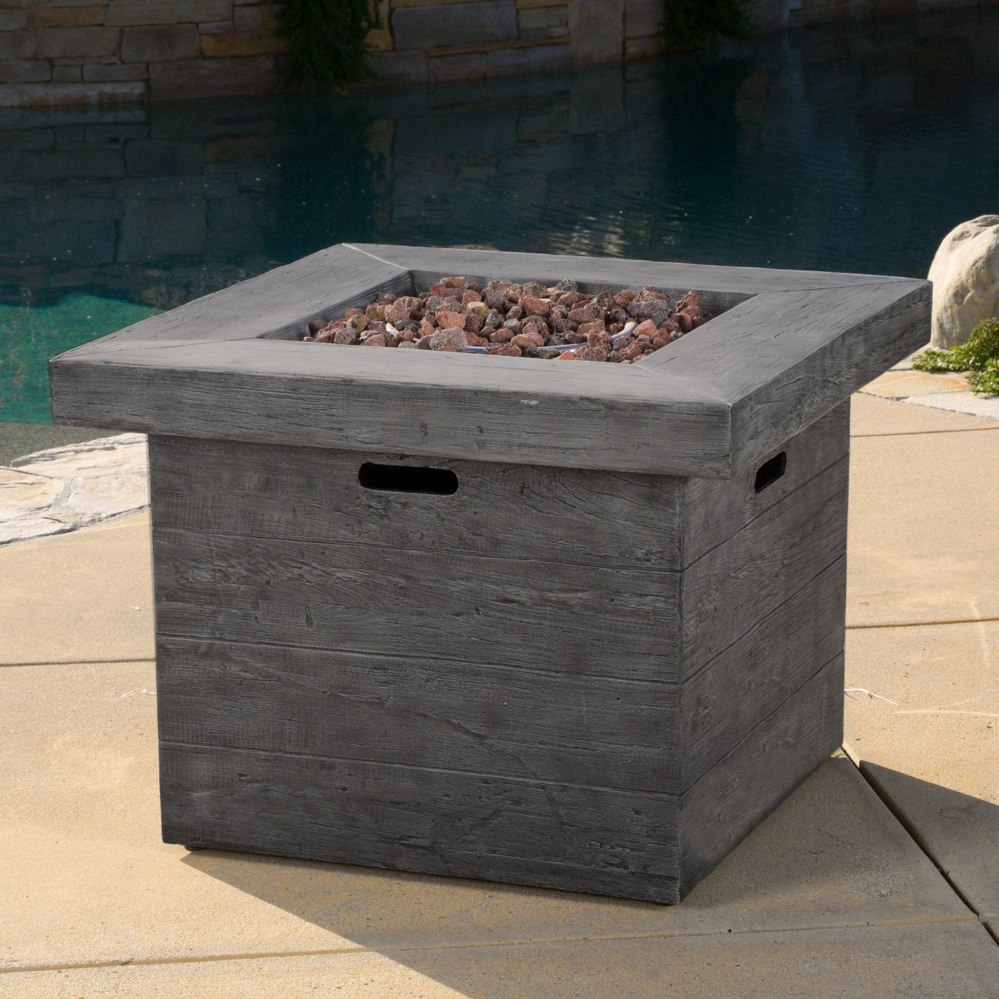 ANCHORAGE 32'' WOOD SQUARE MGO FIRE PIT GREY - 40,000 BTU - Tuesday Morning - Fire Pits