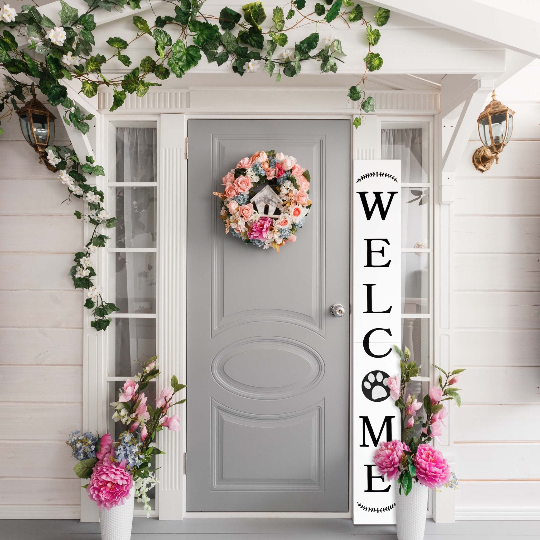 Animal Paw Welcome Sign / Color: White - Tuesday Morning - Front Porch Decor