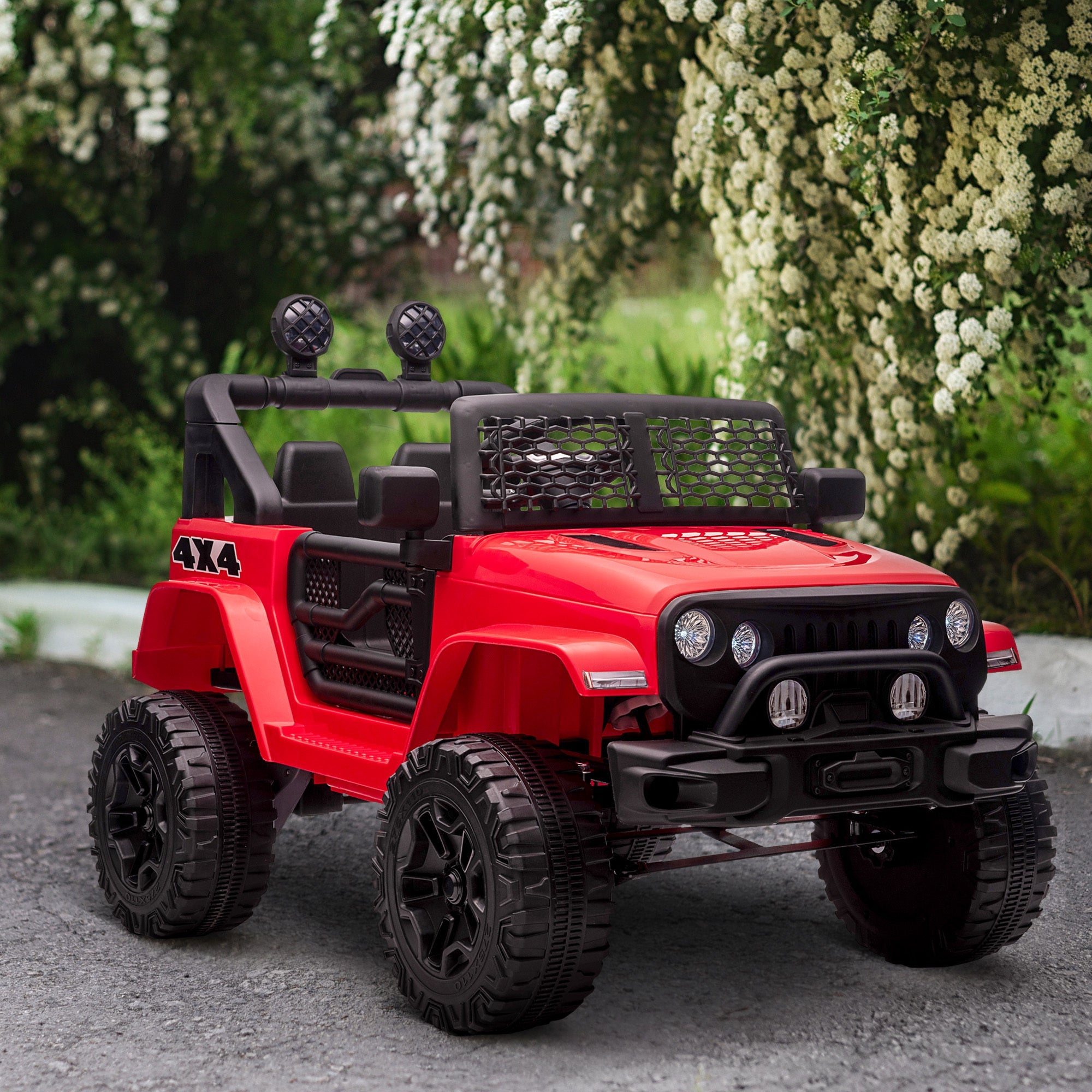 Aosom 12V Kids Ride On Truck with Parent Remote Control, with Spring Suspension, Adjustable Speed, LED Lights and Horn, Red - Tuesday Morning - Riding Toys