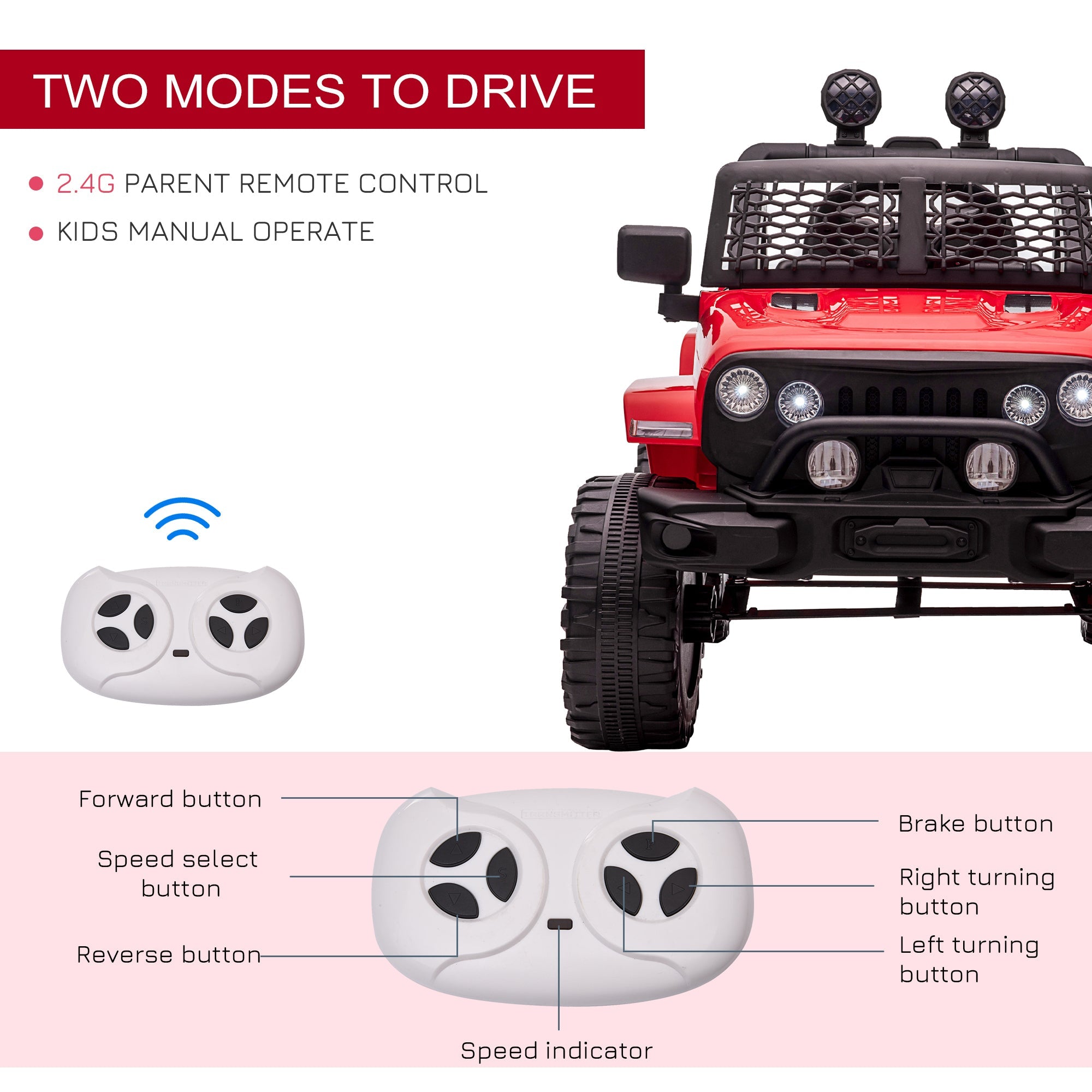 Aosom 12V Kids Ride On Truck with Parent Remote Control, with Spring Suspension, Adjustable Speed, LED Lights and Horn, Red - Tuesday Morning - Riding Toys