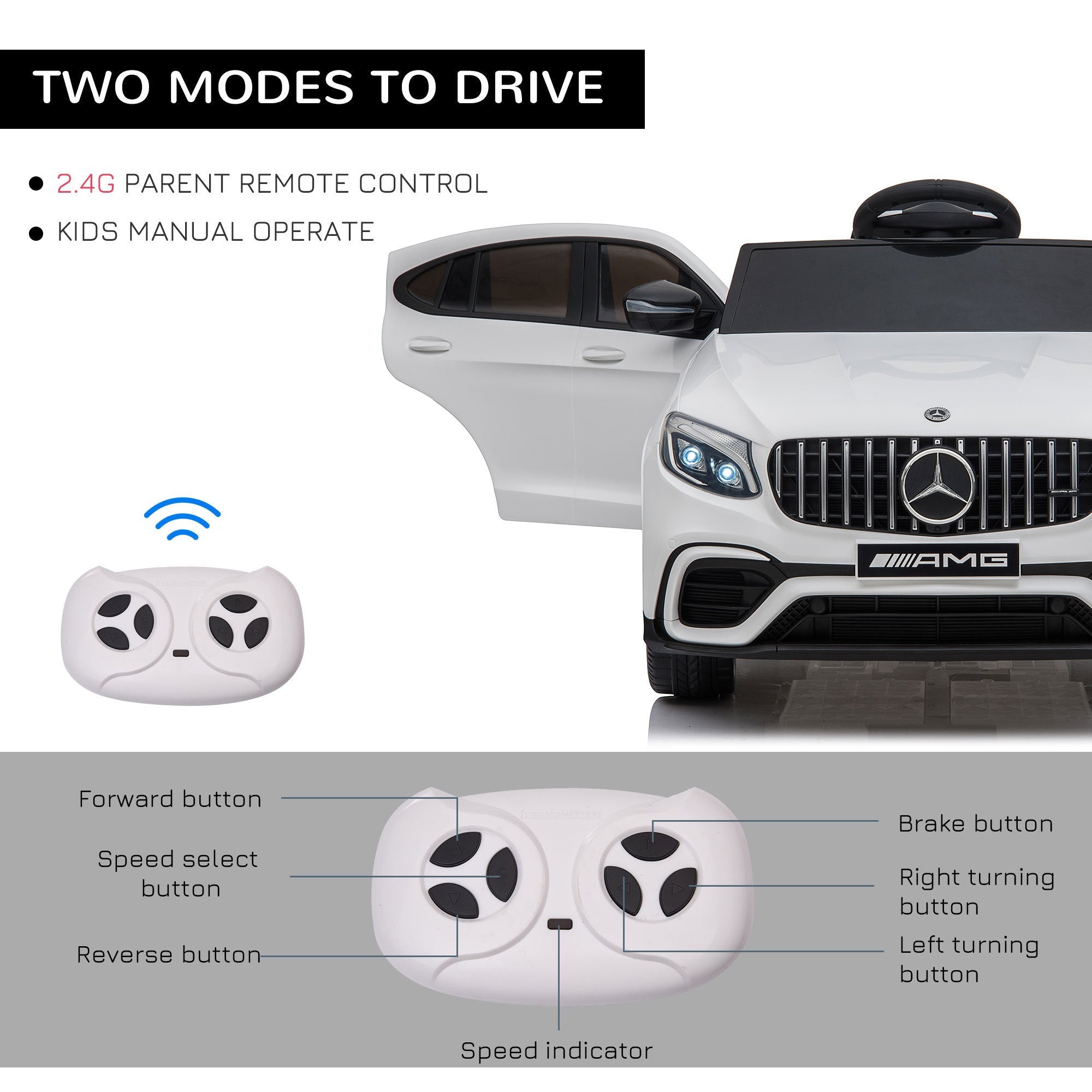 Aosom 12V Toddler Ride On Car with Remote Control, Mercedes Benz AMG GLC63S Coupe, with 2 Speed, MP3 Player, Light, Horn, Songs, Suspension, White - Tuesday Morning - Riding Toys