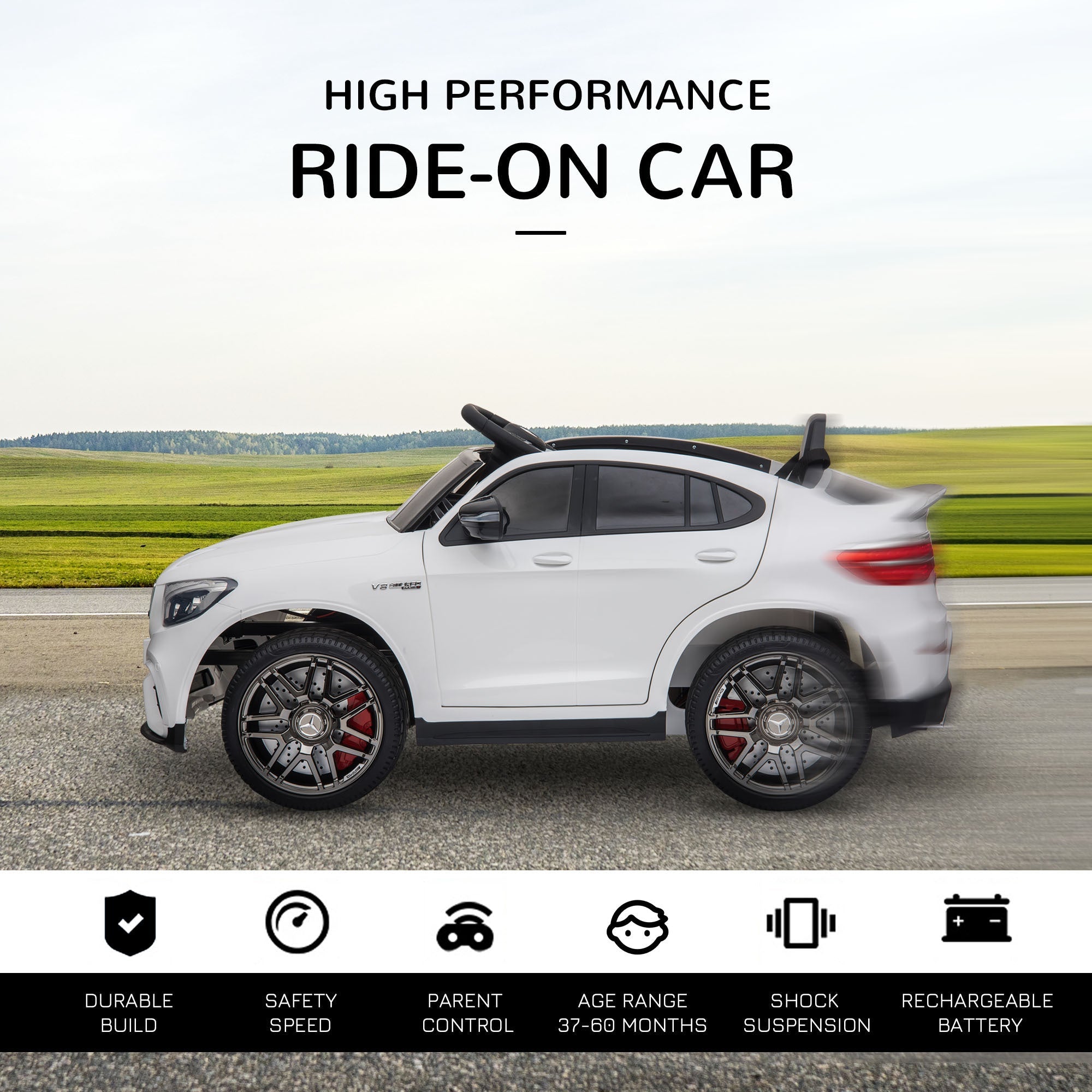 Aosom 12V Toddler Ride On Car with Remote Control, Mercedes Benz AMG GLC63S Coupe, with 2 Speed, MP3 Player, Light, Horn, Songs, Suspension, White - Tuesday Morning - Riding Toys