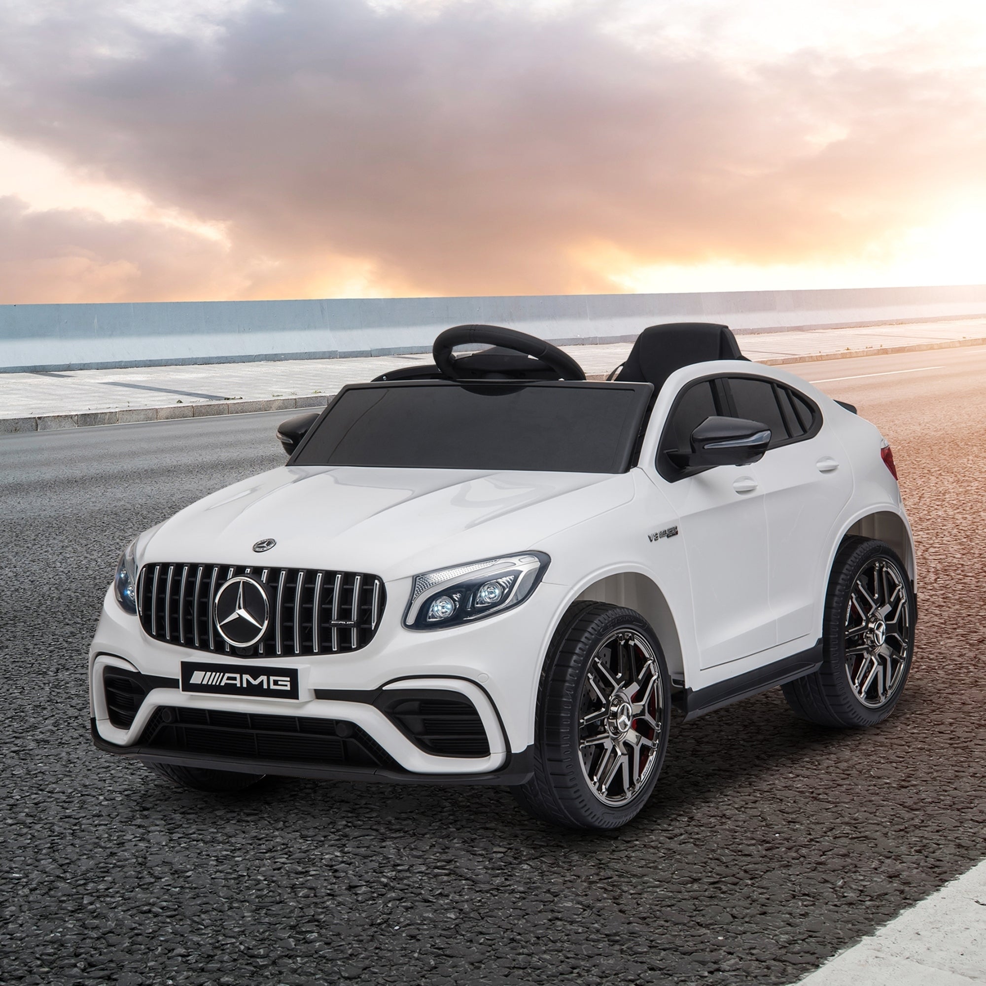 Aosom 12V Toddler Ride On Car with Remote Control, Mercedes Benz AMG GLC63S Coupe, with 2 Speed, MP3 Player, Light, Horn, Songs, Suspension, White - Tuesday Morning - Riding Toys