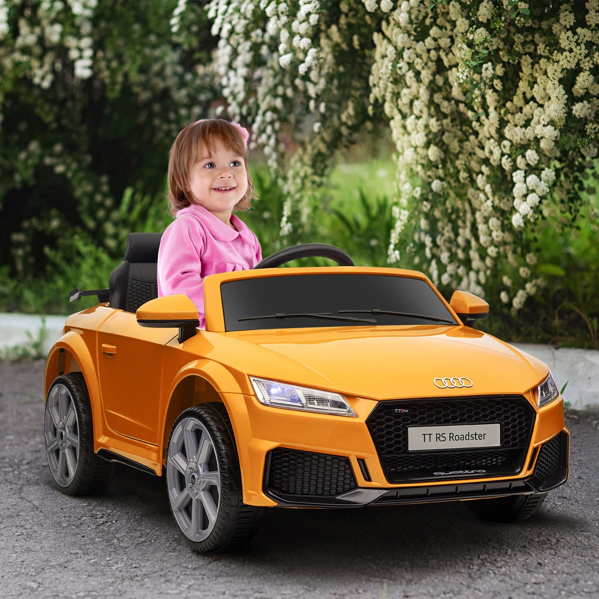 Aosom 6V Kids Electric Ride On Car, Licensed Audi TT RS with Suspension System and Remote Control, Horn, 5 Songs, Lights, MP3 Player - Yellow - Tuesday Morning - Riding Toys