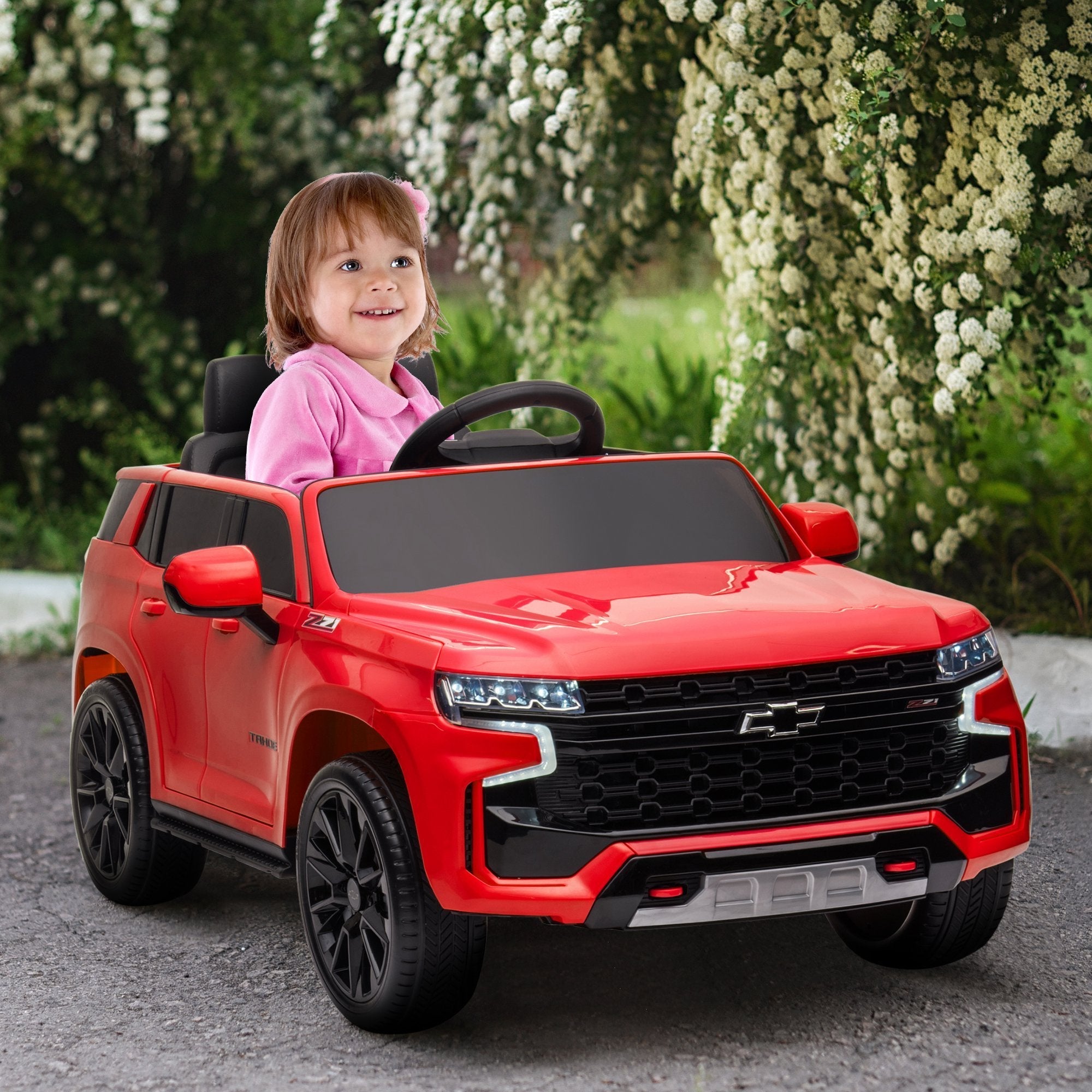 Aosom Chevrolet TAHOE Licensed Kids Ride on Car, 12V Battery Powered Kids Electric Car with Remote Control, Music, Lights, Horn, Suspension for 3 - 6 Years Old, Red - Tuesday Morning - Riding Toys