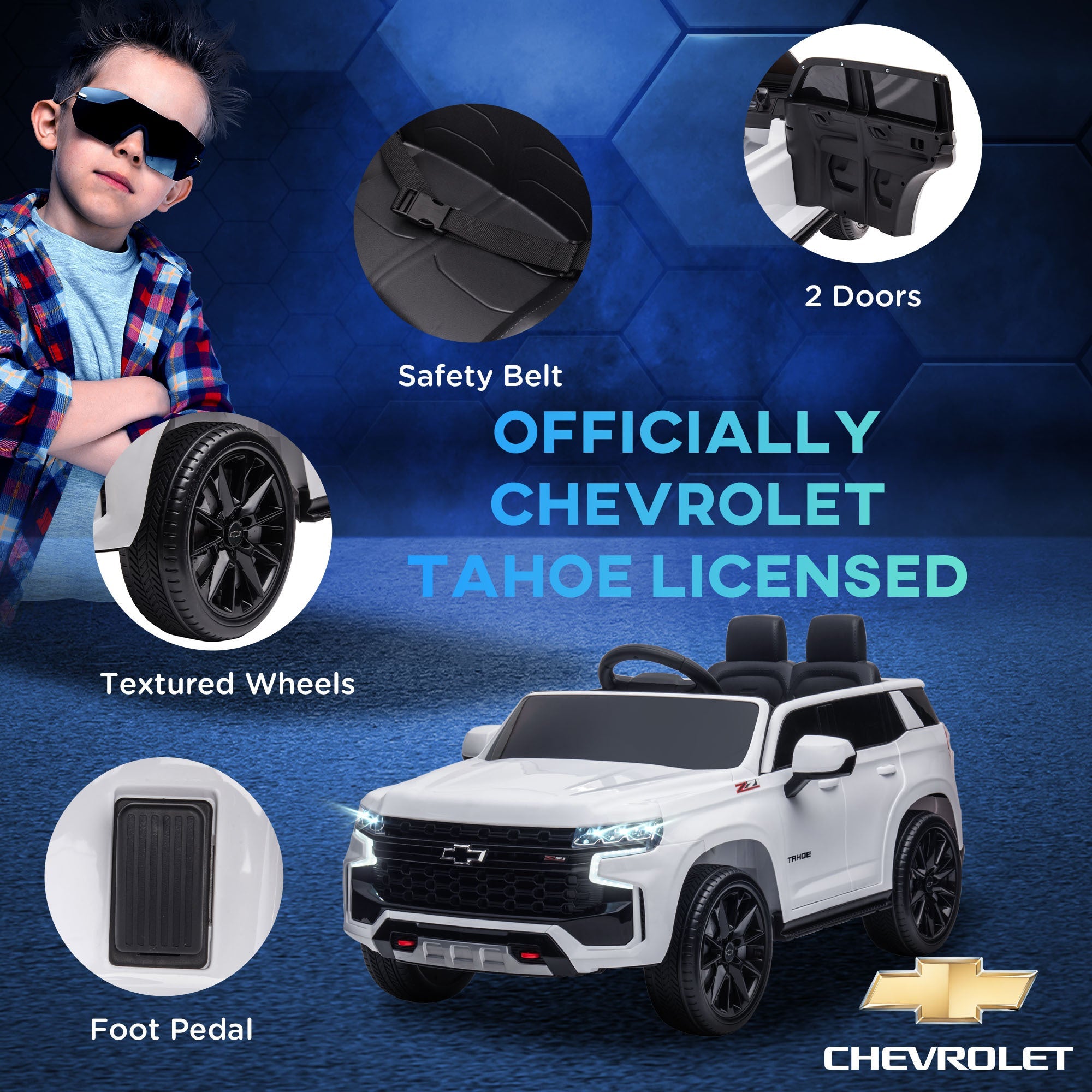 Aosom Chevrolet TAHOE Licensed Kids Ride on Car, 12V Battery Powered Kids Electric Car with Remote Control, Music, Lights, Horn, Suspension for 3 - 6 Years Old, White - Tuesday Morning - Riding Toys